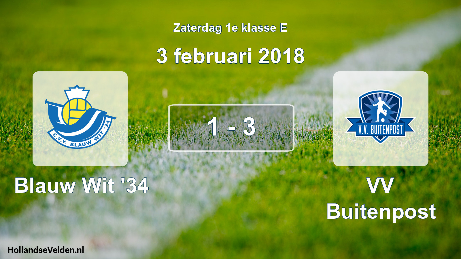 Total number of matches played: Blauw Wit '34 - VV Buitenpost 1 - 3 (3 February 2018)