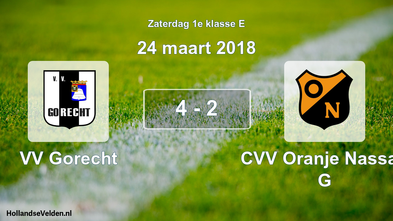 Total number of matches played: VV Gorecht - CVV Oranje Nassau G 4 - 2 (24 March 2018)
