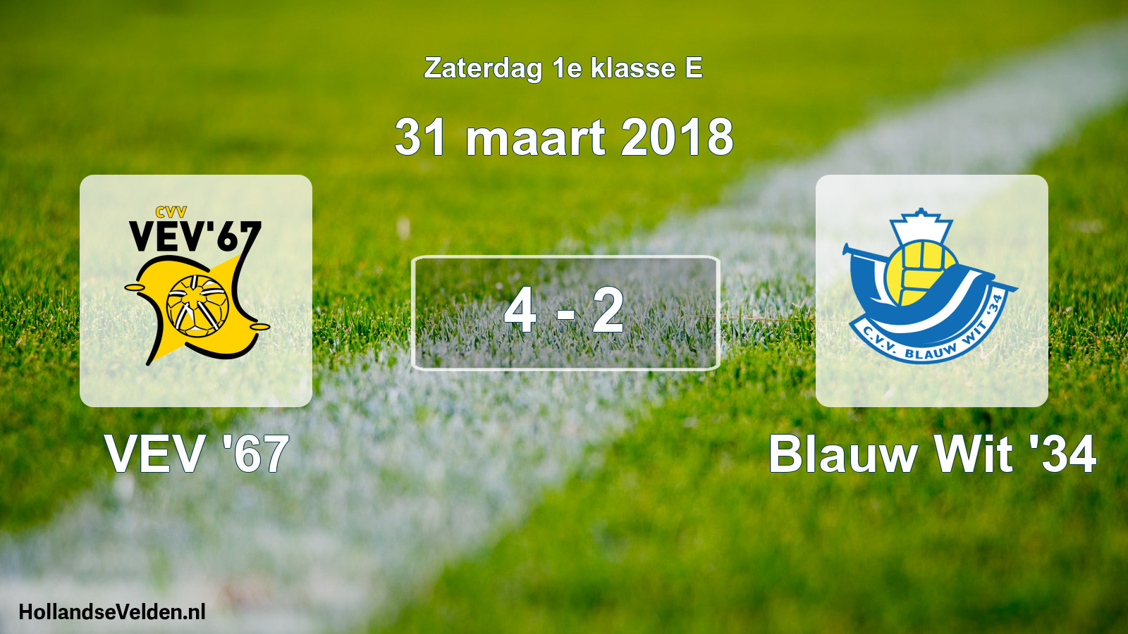 Total number of matches played: VEV '67 - Blauw Wit '34 4 - 2 (31 March 2018)