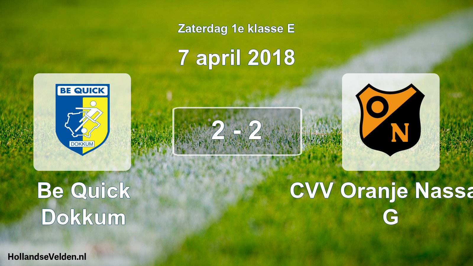 Total number of matches played: Be Quick Dokkum - CVV Oranje Nassau G 2 - 2 (7 April 2018)