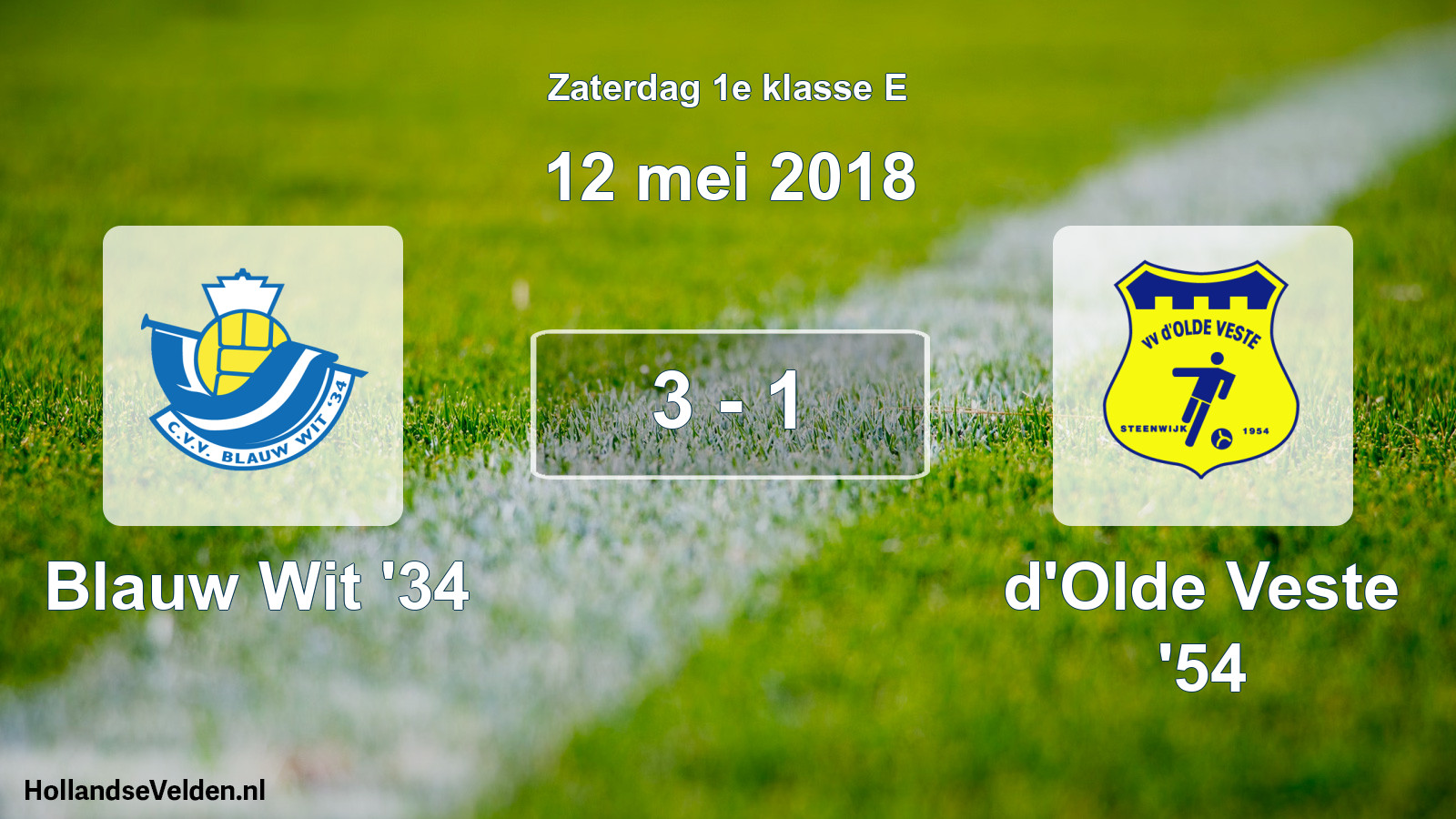 Total number of matches played: Blauw Wit '34 - d'Olde Veste '54 3 - 1 (12 May 2018)