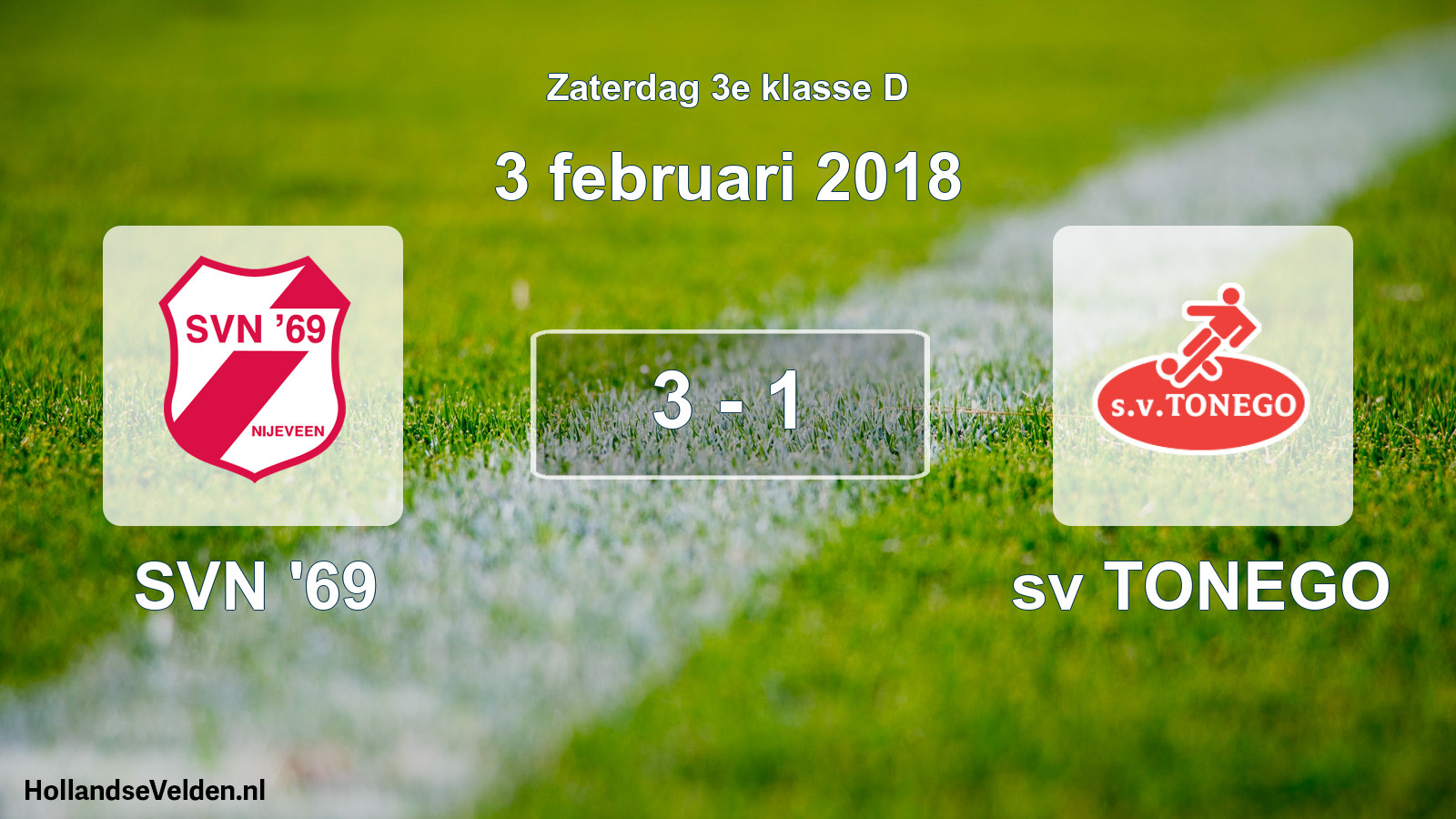 Total number of matches played: SVN '69 - sv TONEGO 3 - 1 (3 February 2018)