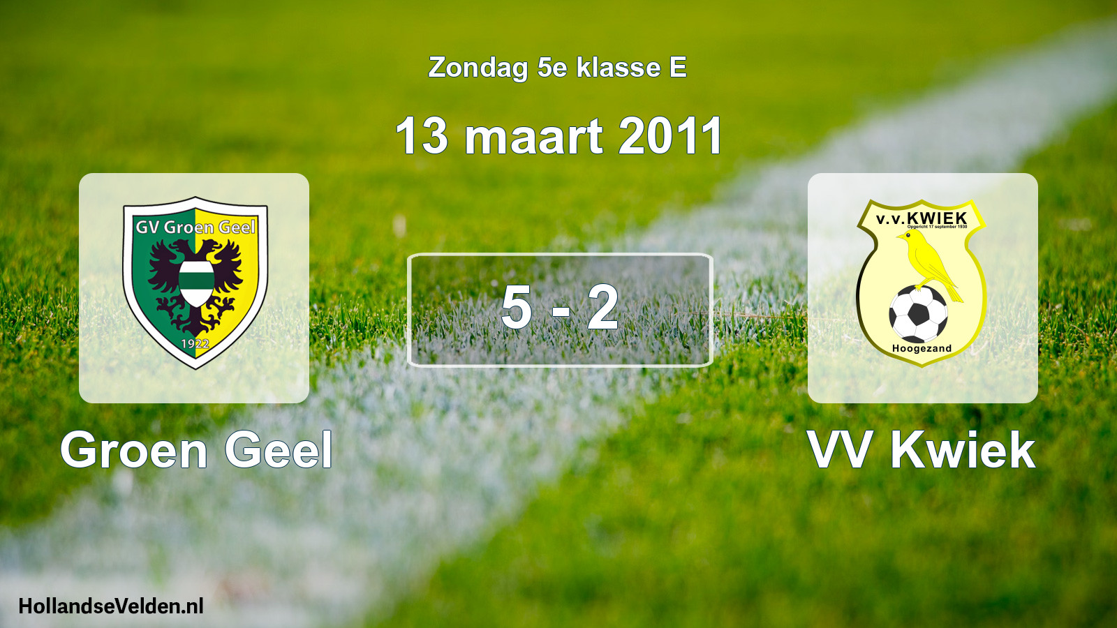 Total number of matches played: Groen Geel - VV Kwiek 5 - 2 (13 March 2011)