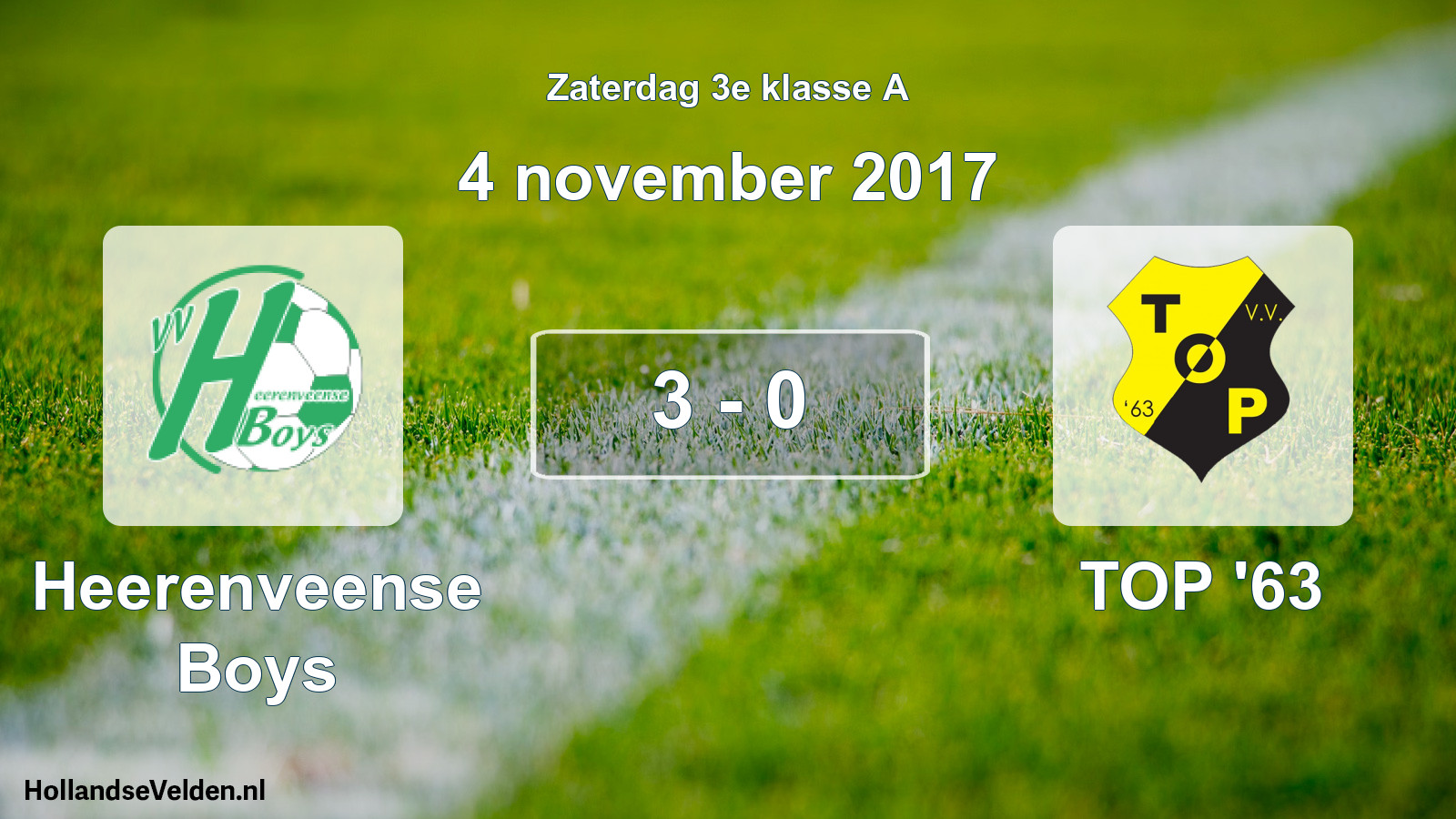 Total number of matches played: Heerenveense Boys - TOP '63 3 - 0 (4 November 2017)