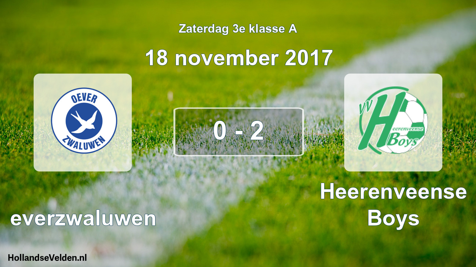 Total number of matches played: Oeverzwaluwen - Heerenveense Boys 0 - 2 (18 November 2017)