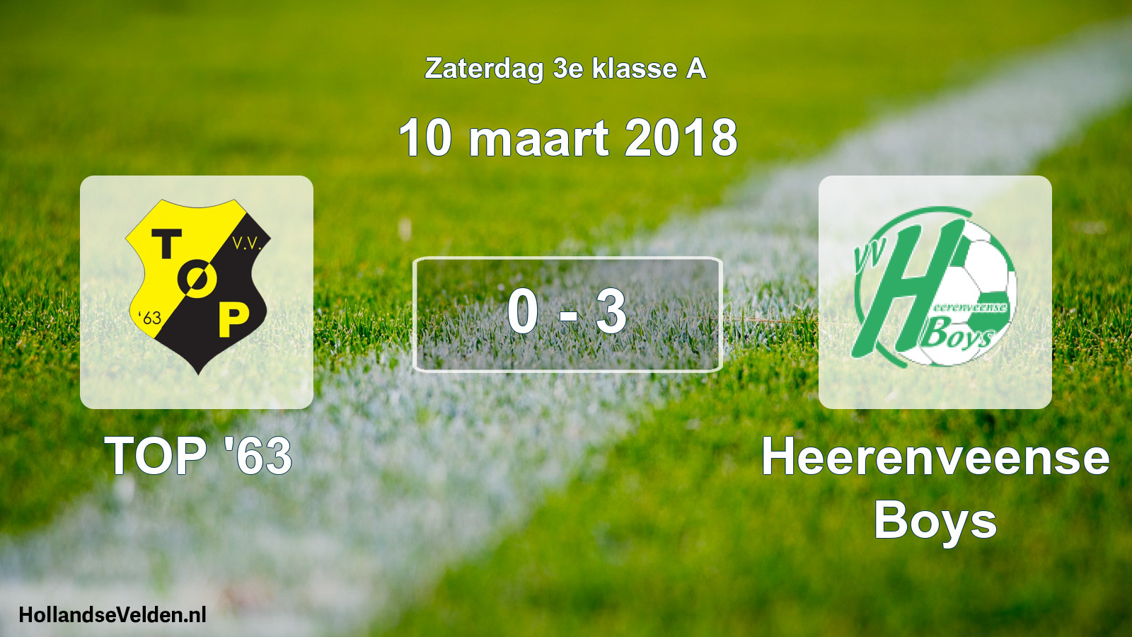 Total number of matches played: TOP '63 - Heerenveense Boys 0 - 3 (10 March 2018)