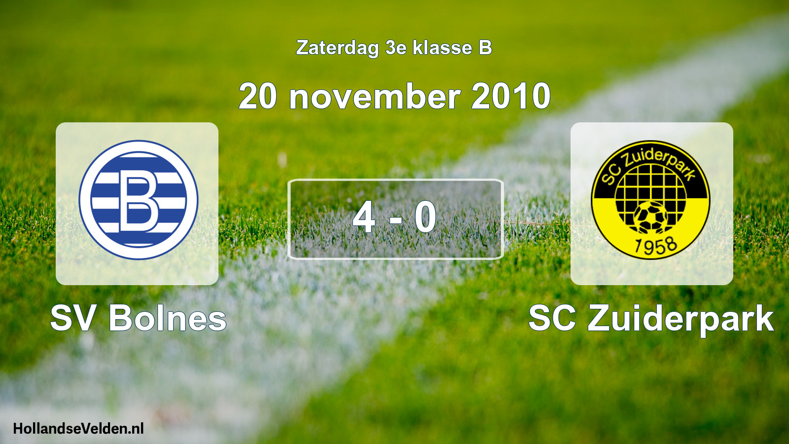 Total number of matches played: SV Bolnes - SC Zuiderpark 4 - 0 (20 November 2010)