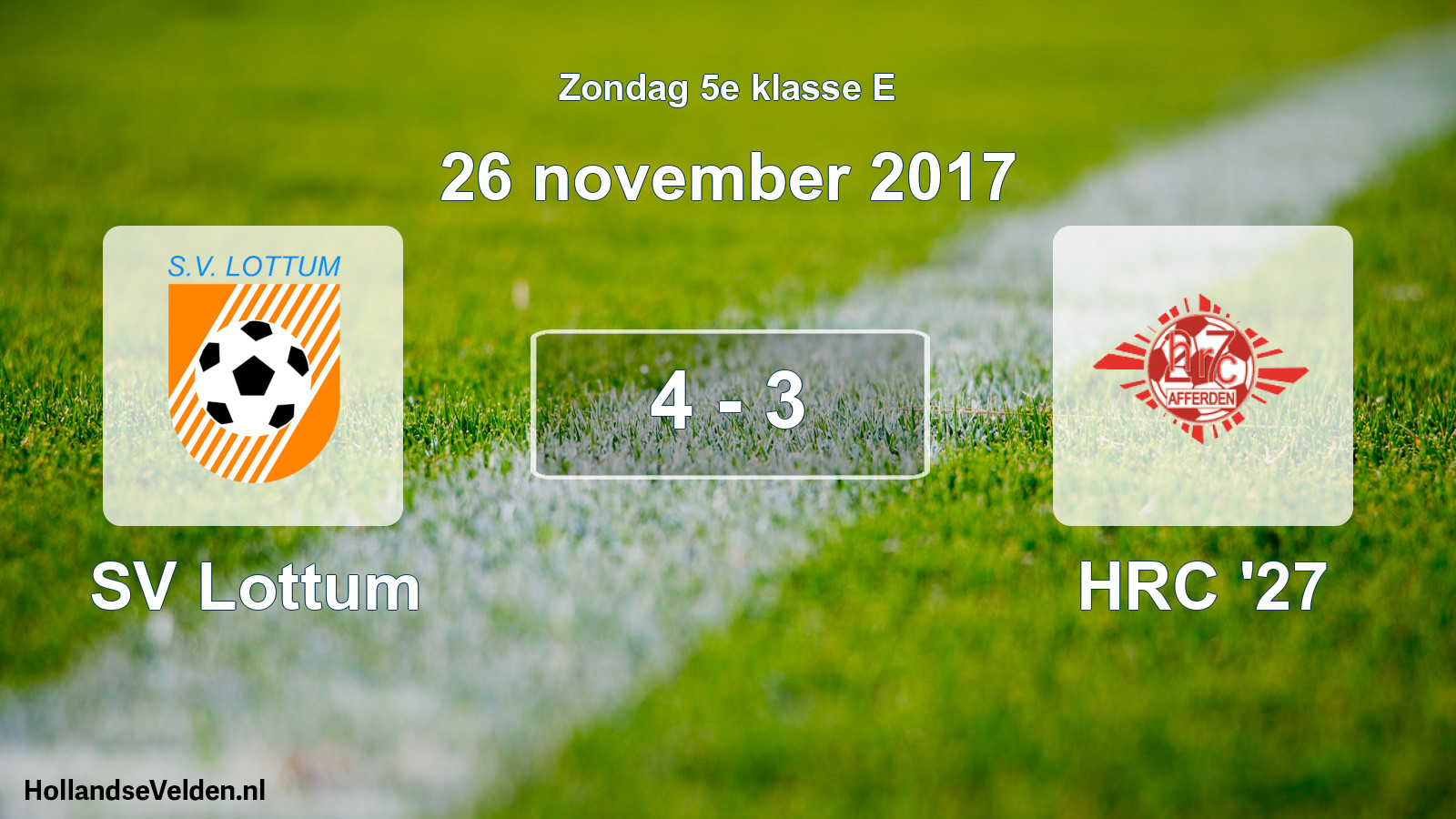 Total number of matches played: SV Lottum - HRC '27 4 - 3 (26 November 2017)