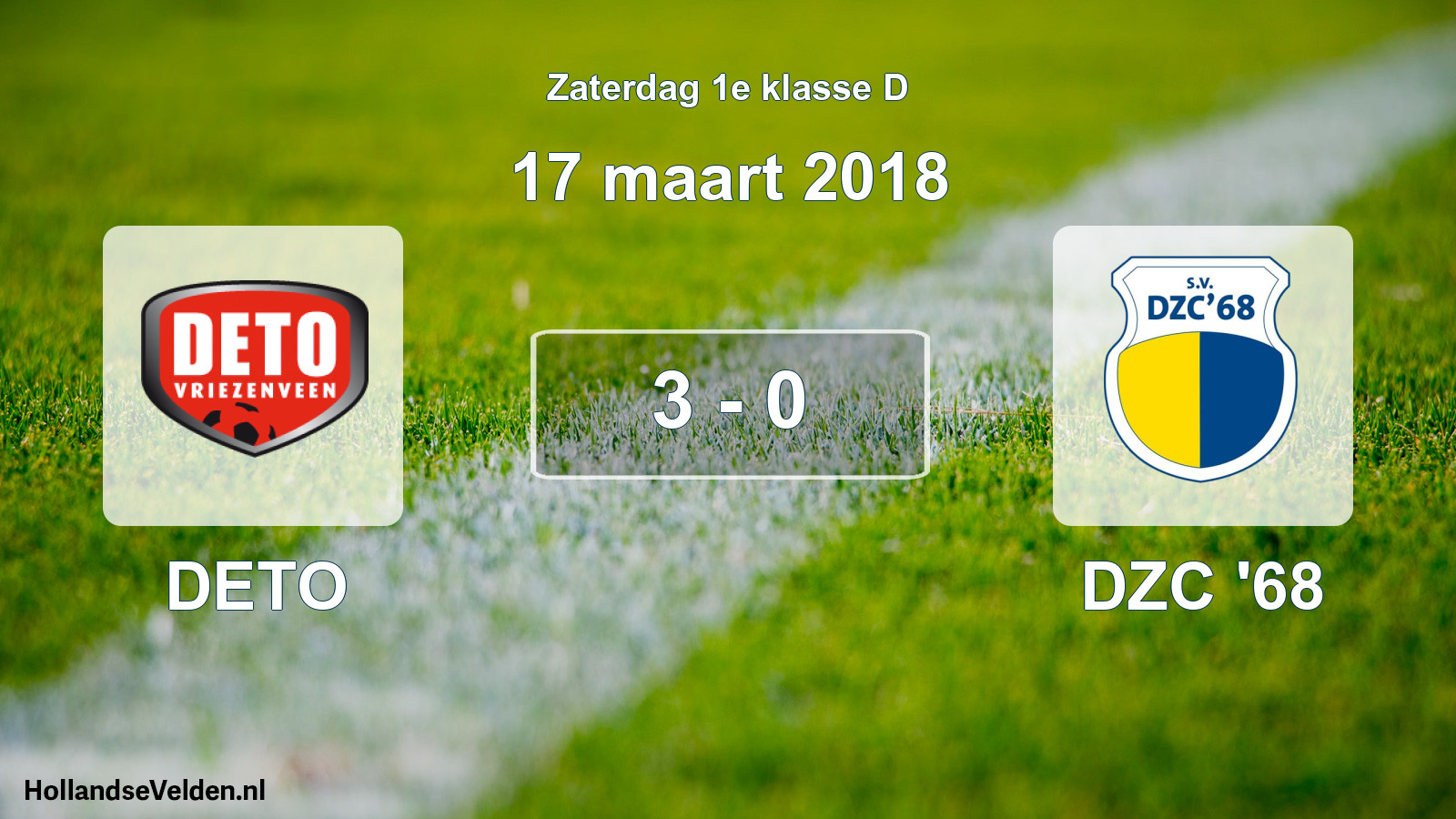 Total number of matches played: DETO - DZC '68 3 - 0 (17 March 2018)