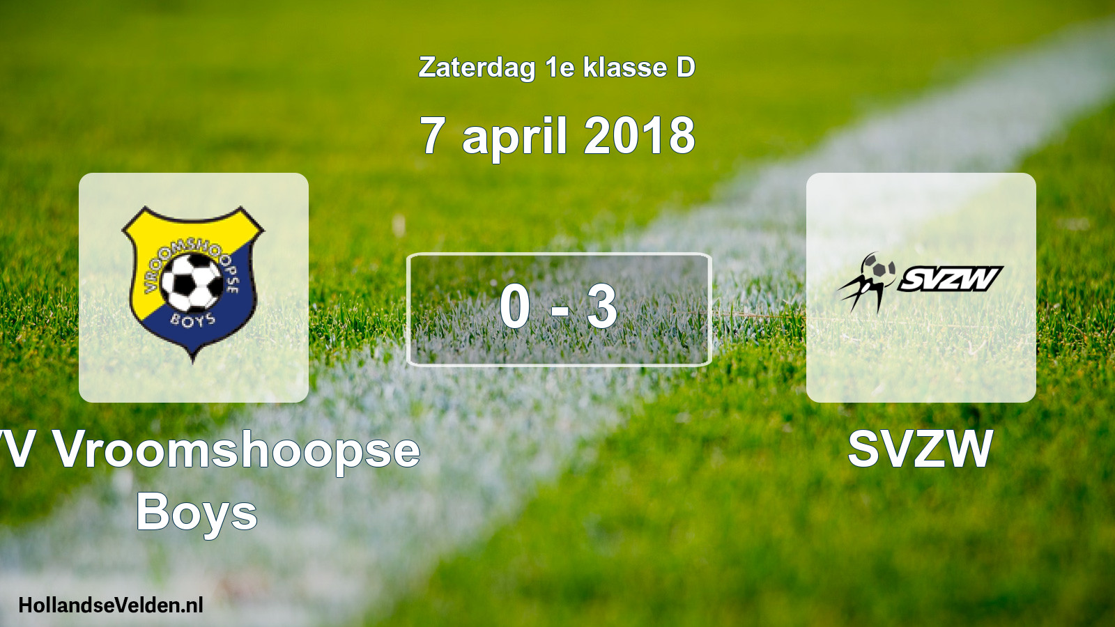 Total number of matches played: VV Vroomshoopse Boys - SVZW 0 - 3 (7 April 2018)