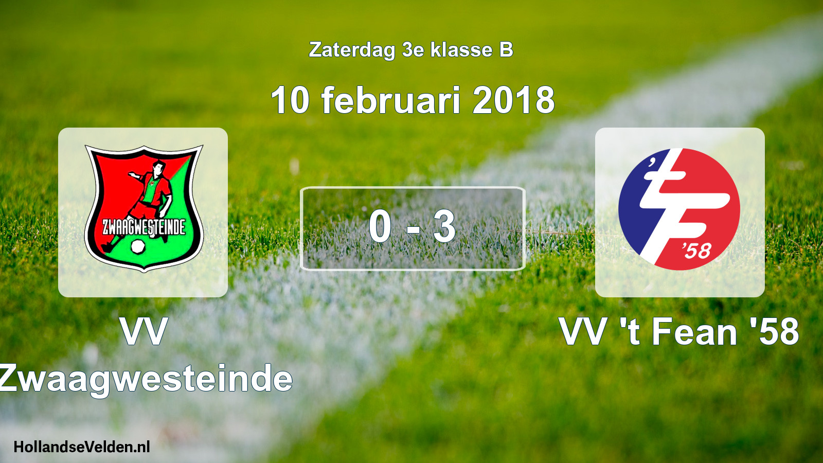 Total number of matches played: VV Zwaagwesteinde - VV 't Fean '58 0 - 3 (10 February 2018)