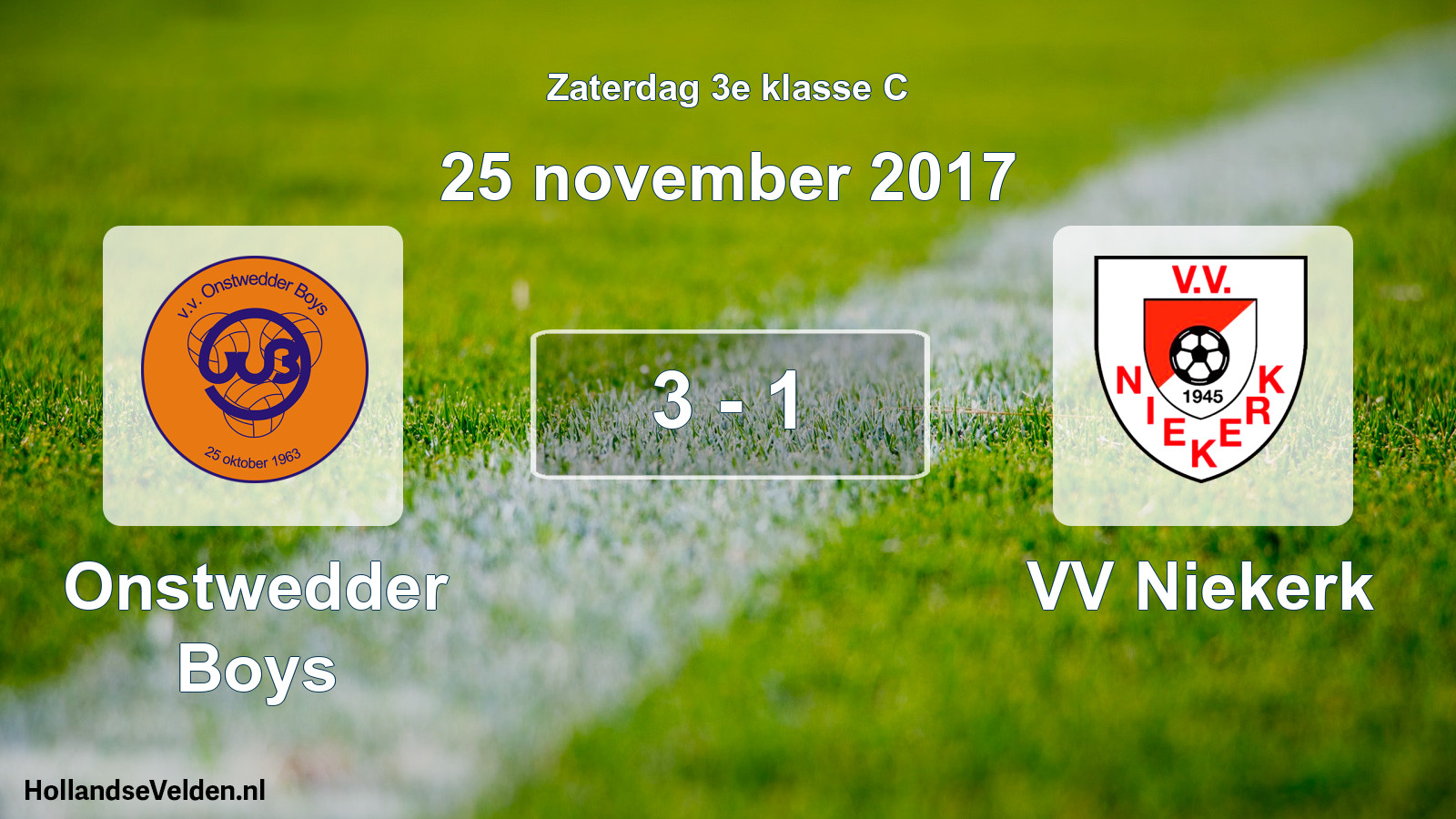 Total number of matches played: Onstwedder Boys - VV Niekerk 3 - 1 (25 November 2017)