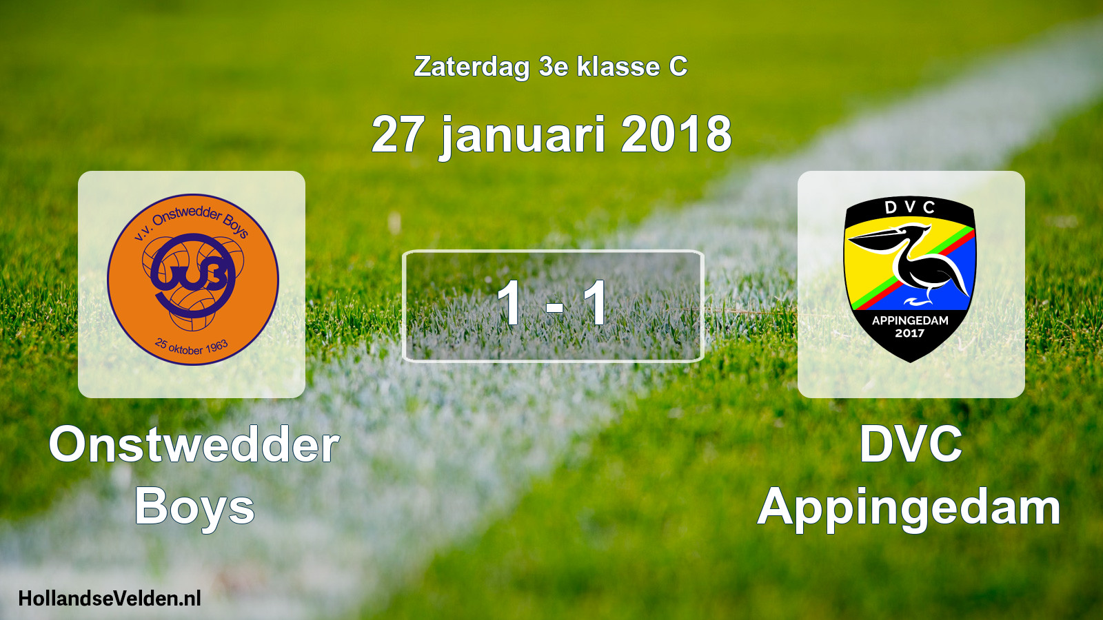 Total number of matches played: Onstwedder Boys - DVC Appingedam 1 - 1 (27 January 2018)