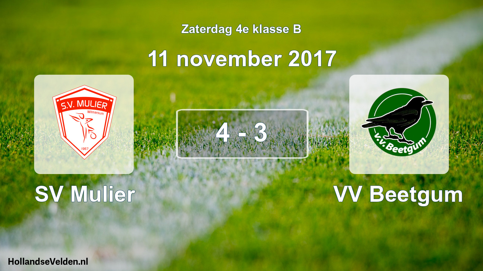 Total number of matches played: SV Mulier - VV Beetgum 4 - 3 (11 November 2017)