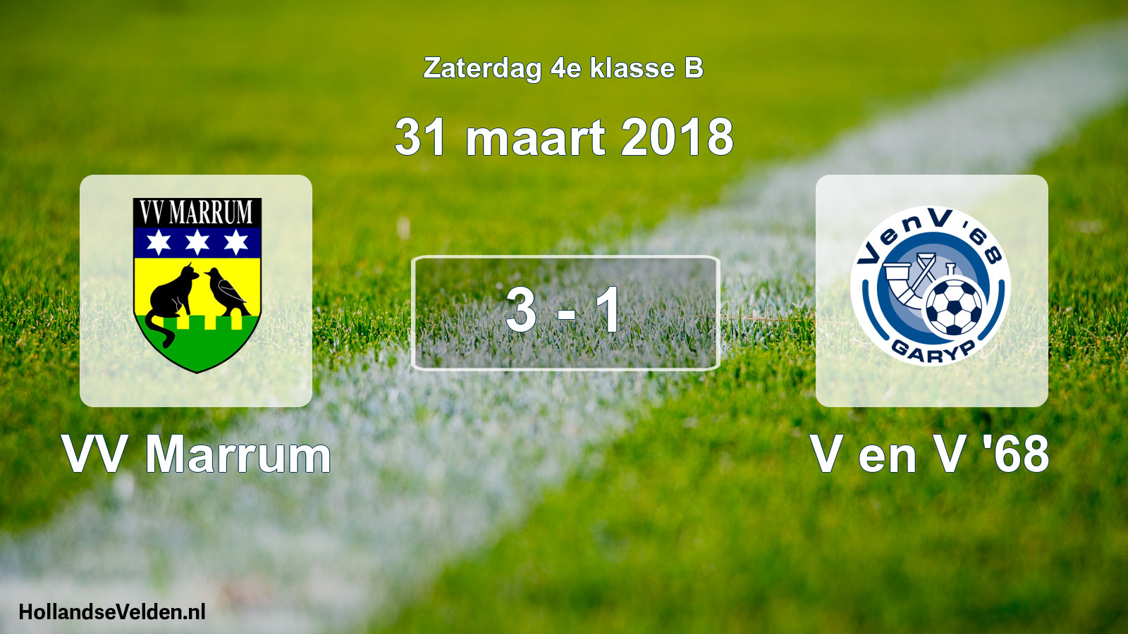 Total number of matches played: VV Marrum - V en V '68 3 - 1 (31 March 2018)