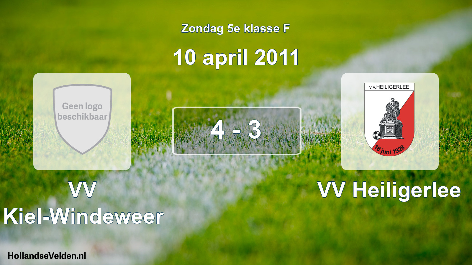Total number of matches played: VV Kiel-Windeweer - VV Heiligerlee 4 - 3 (10 April 2011)