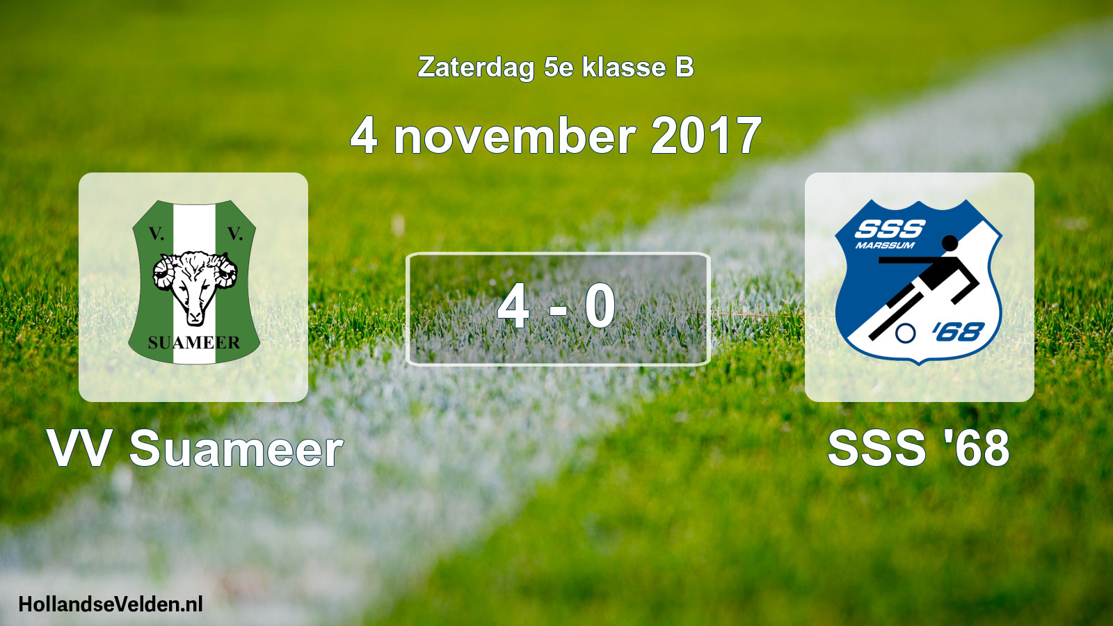 Total number of matches played: VV Suameer - SSS '68 4 - 0 (4 November 2017)