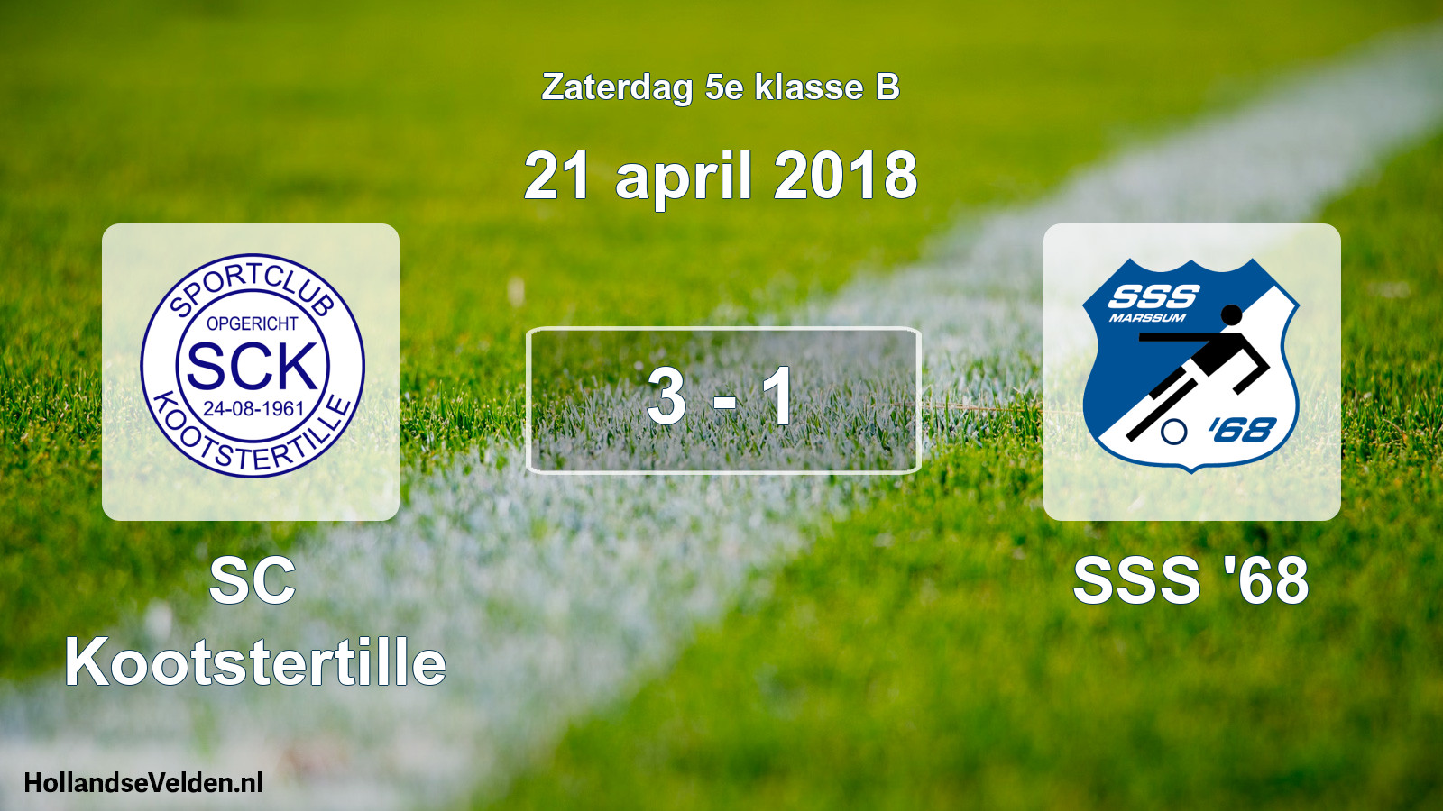 Total number of matches played: SC Kootstertille - SSS '68 3 - 1 (21 April 2018)