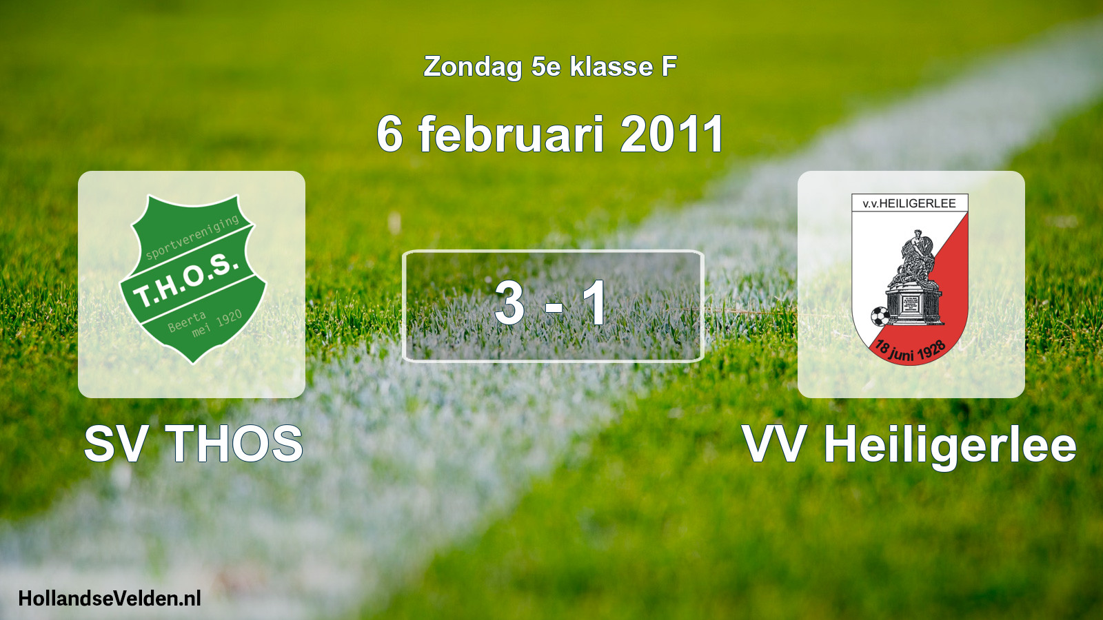 Total number of matches played: SV THOS - VV Heiligerlee 3 - 1 (6 February 2011)