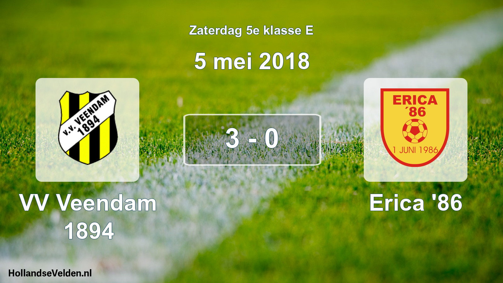 Total number of matches played: VV Veendam 1894 - Erica '86 3 - 0 (5 May 2018)
