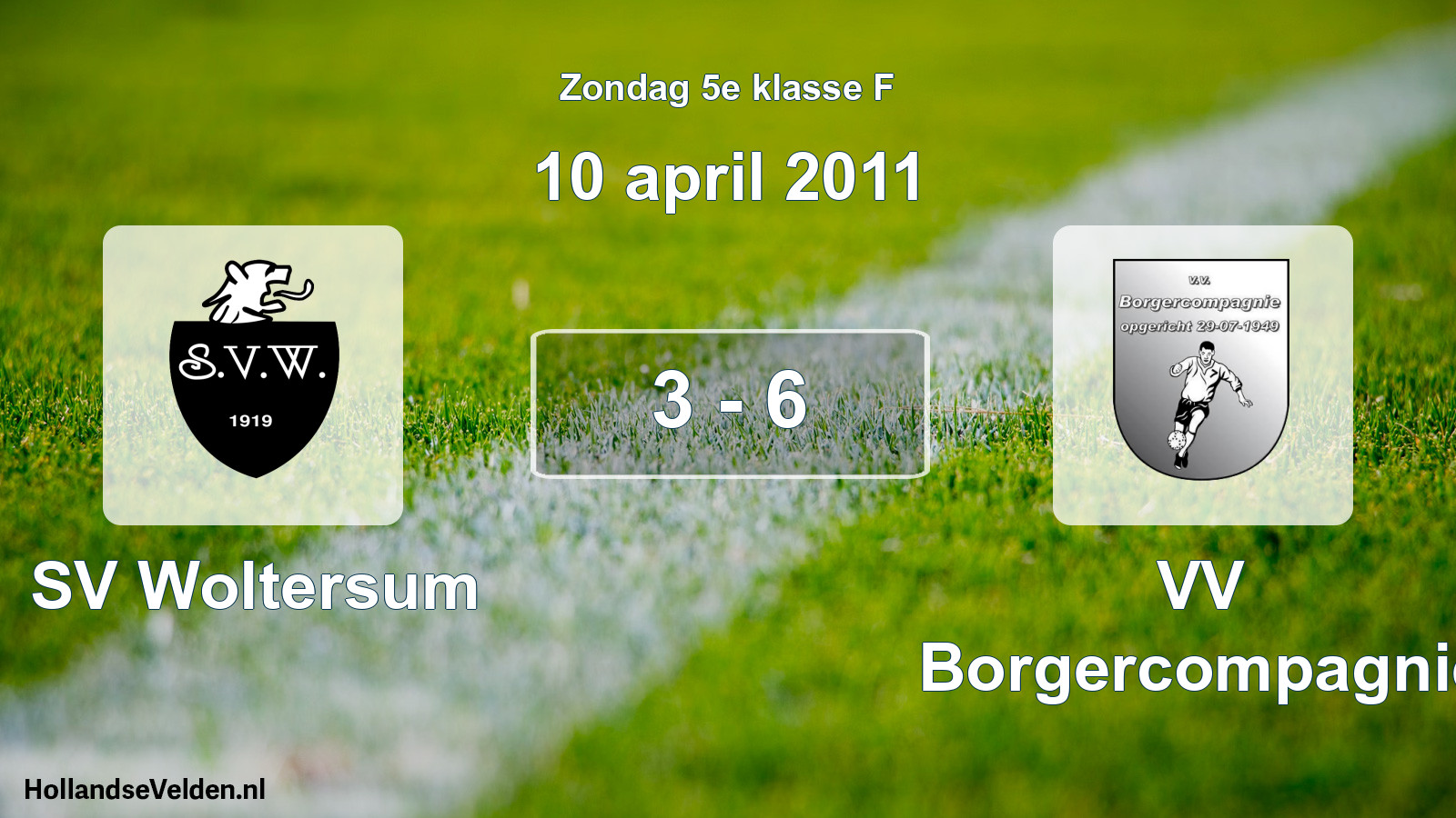 Total number of matches played: SV Woltersum - VV Borgercompagnie 3 - 6 (10 April 2011)
