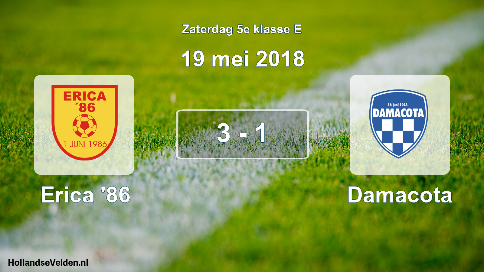 Total number of matches played: Erica '86 - Damacota 3 - 1 (19 May 2018)