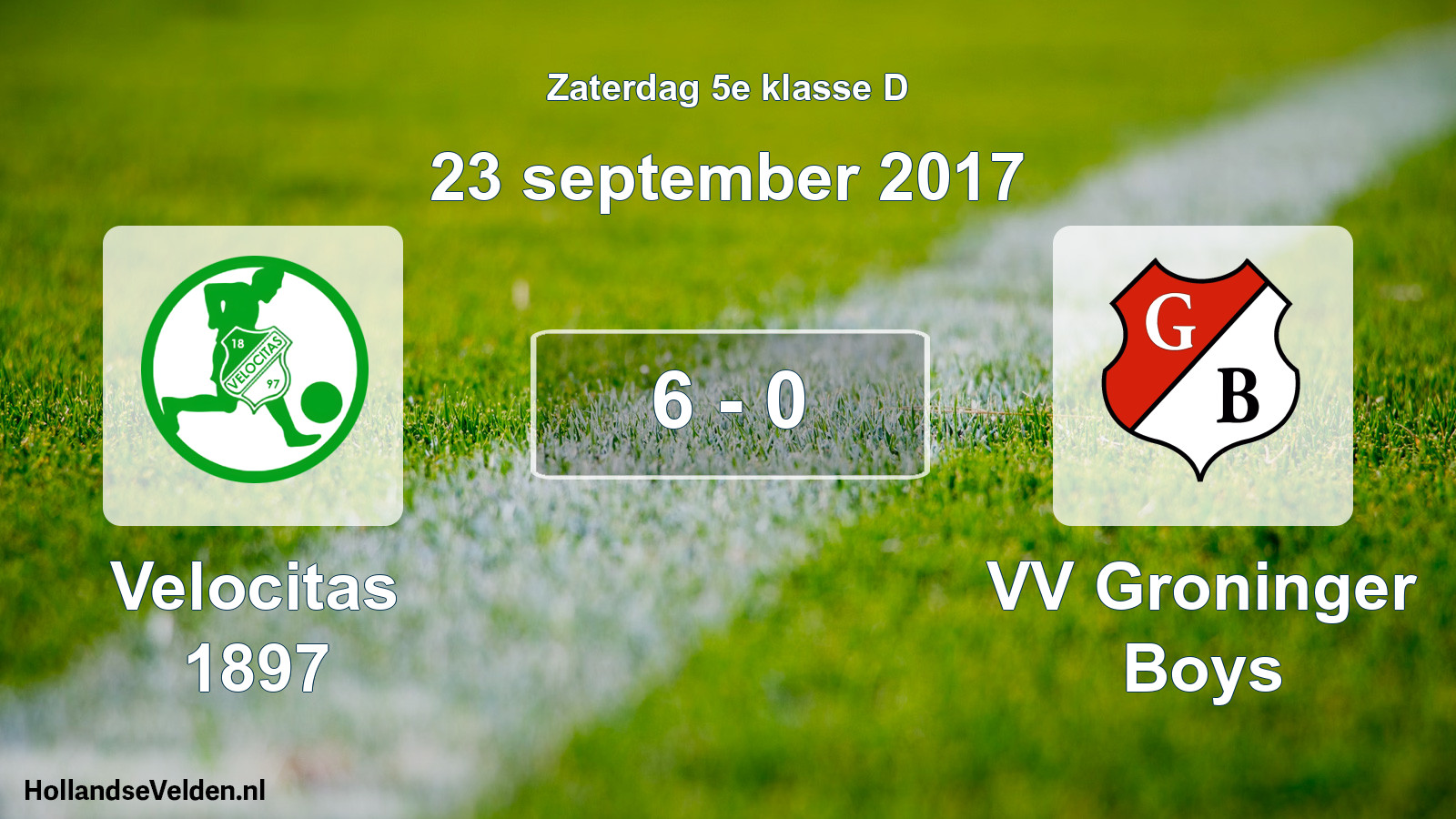 Total number of matches played: Velocitas 1897 - VV Groninger Boys 6 - 0 (23 September 2017)