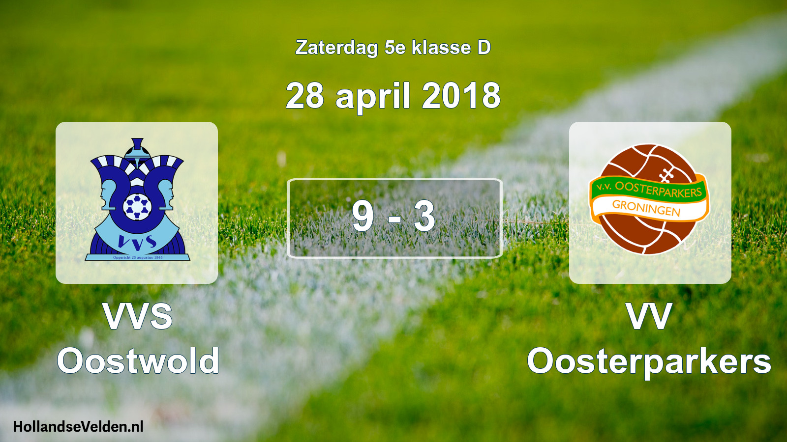 Total number of matches played: VVS Oostwold - VV Oosterparkers 9 - 3 (28 April 2018)