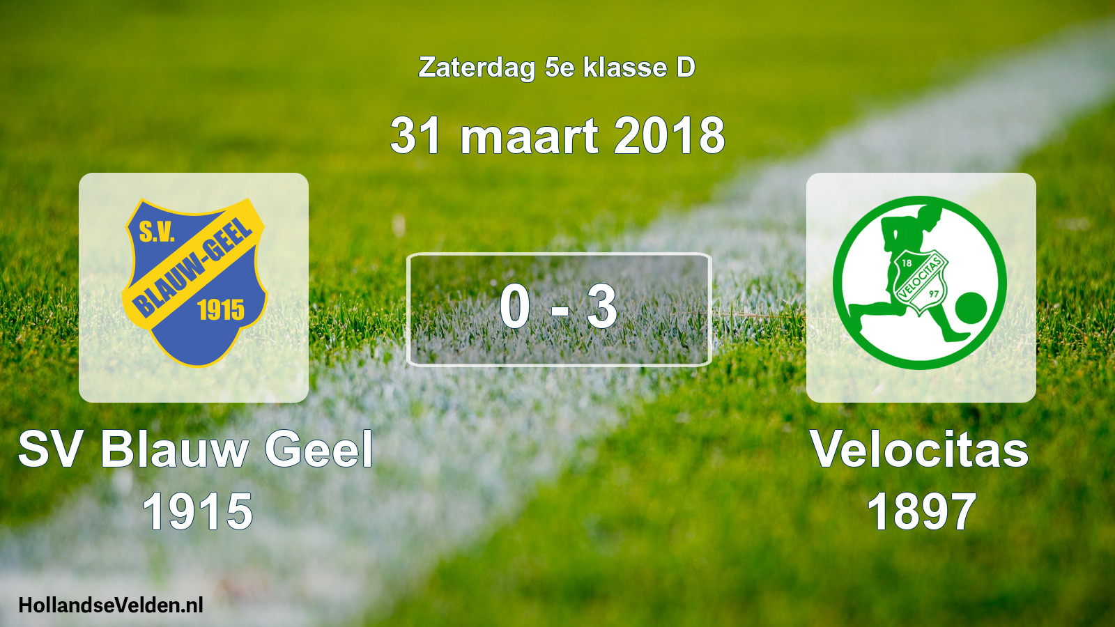 Total number of matches played: SV Blauw Geel 1915 - Velocitas 1897 0 - 3 (31 March 2018)