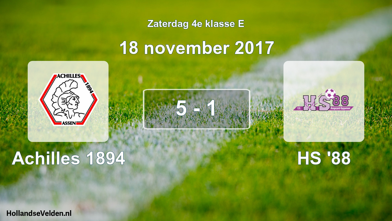 Total number of matches played: Achilles 1894 - HS '88 5 - 1 (18 November 2017)