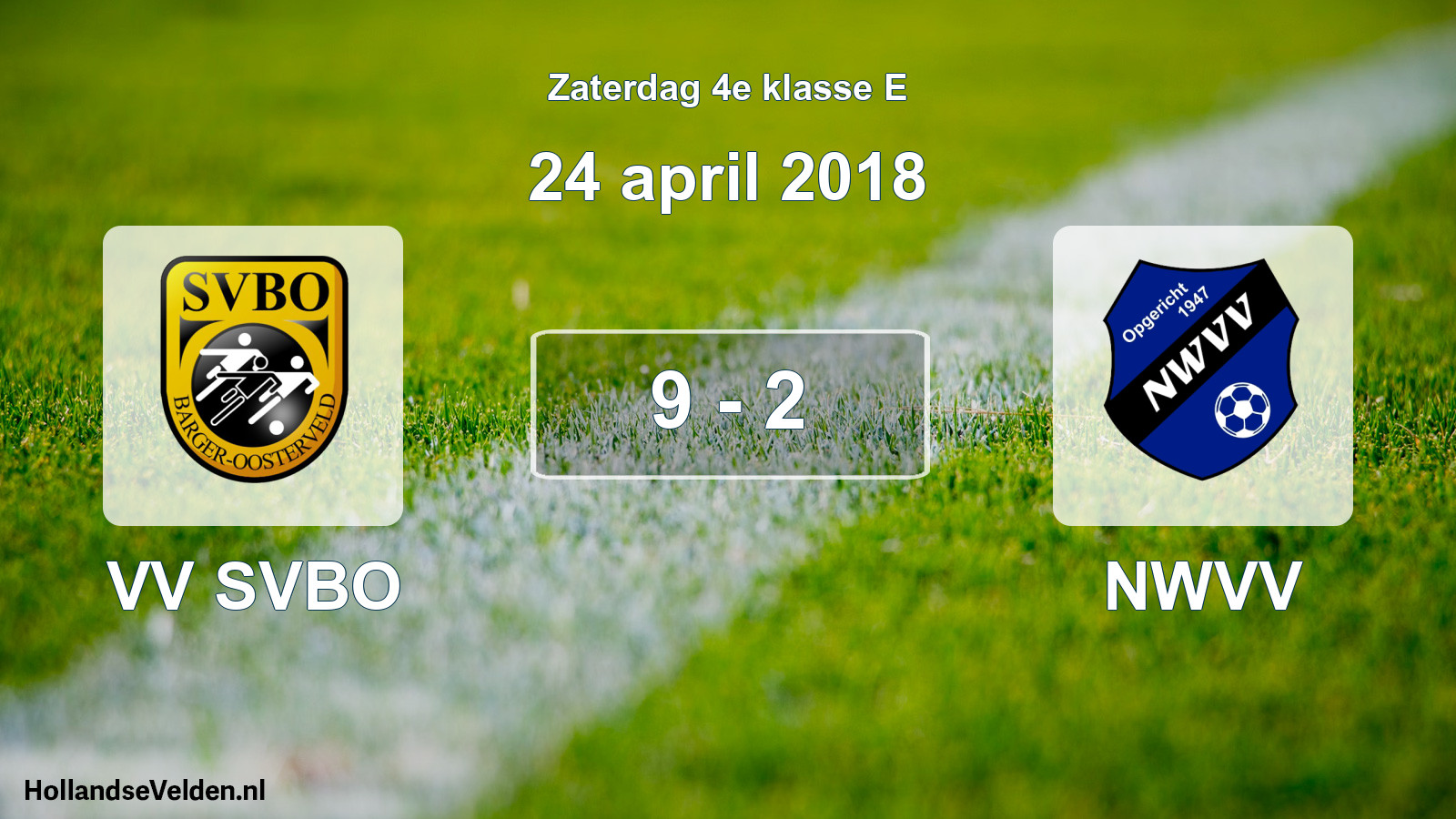 Total number of matches played: VV SVBO - NWVV 9 - 2 (24 April 2018)