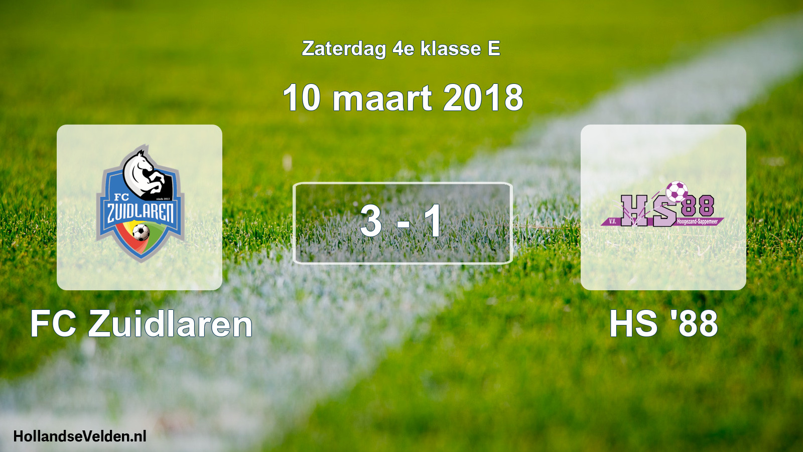 Total number of matches played: FC Zuidlaren - HS '88 3 - 1 (10 March 2018)
