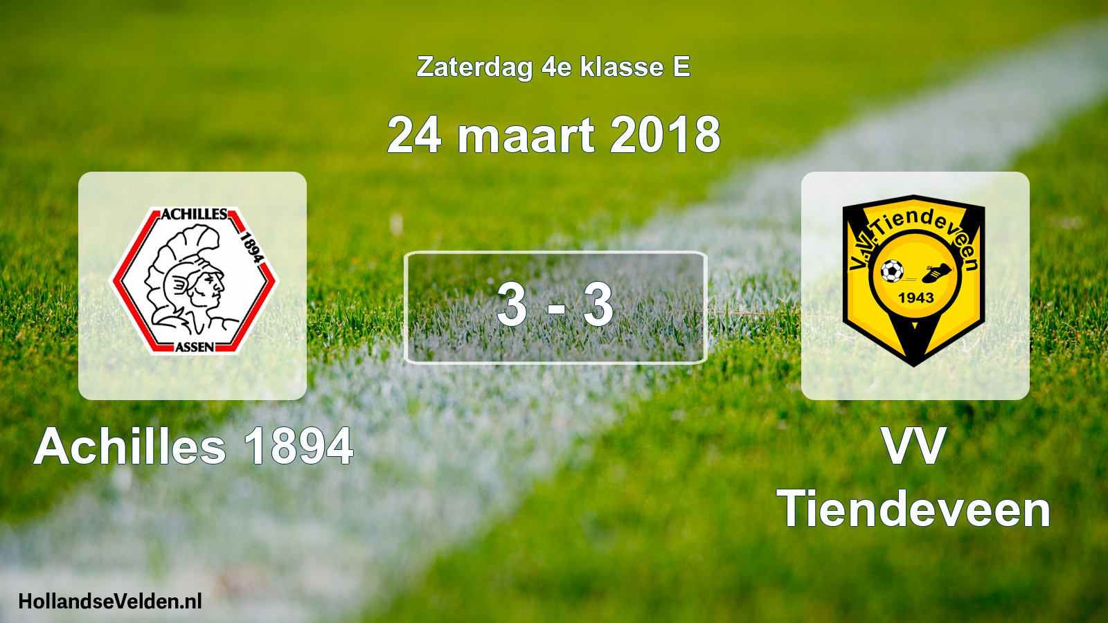 Total number of matches played: Achilles 1894 - VV Tiendeveen 3 - 3 (24 March 2018)