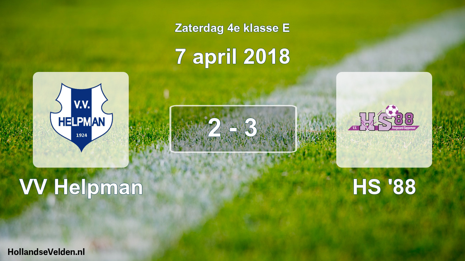 Total number of matches played: VV Helpman - HS '88 2 - 3 (7 April 2018)