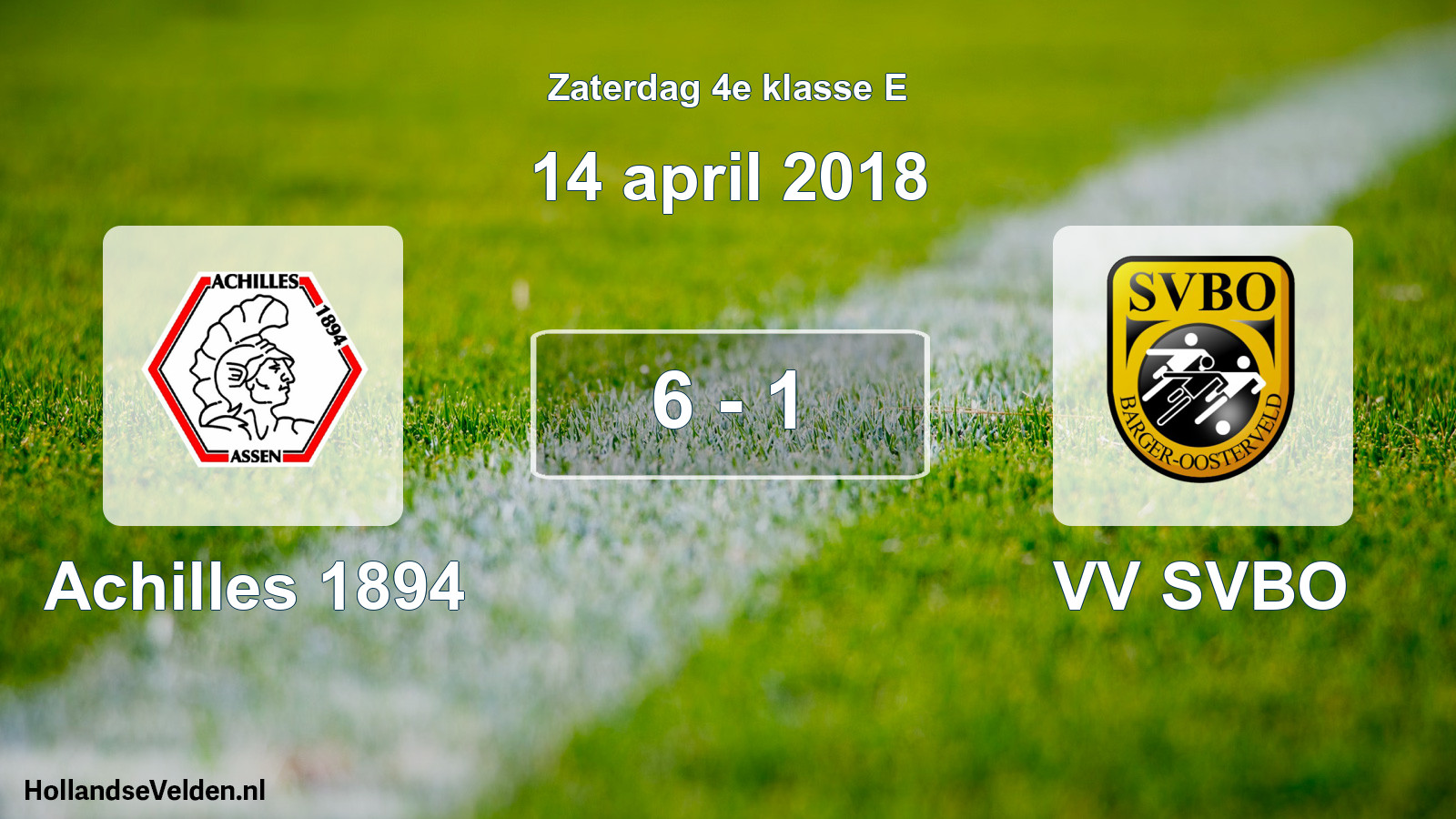 Total number of matches played: Achilles 1894 - VV SVBO 6 - 1 (14 April 2018)