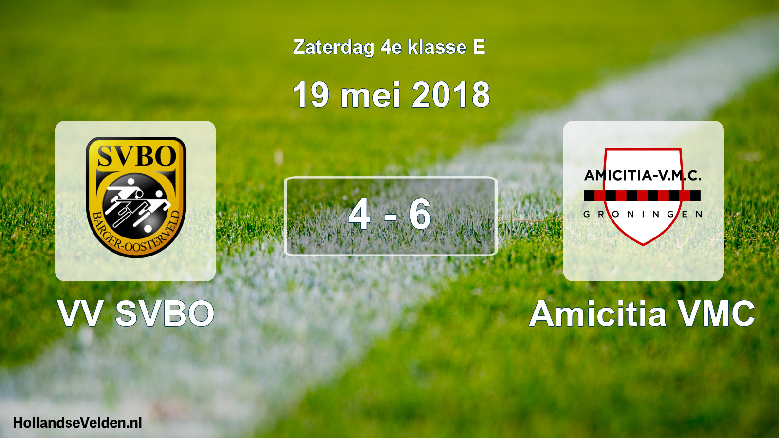 Total number of matches played: VV SVBO - Amicitia VMC 4 - 6 (19 May 2018)