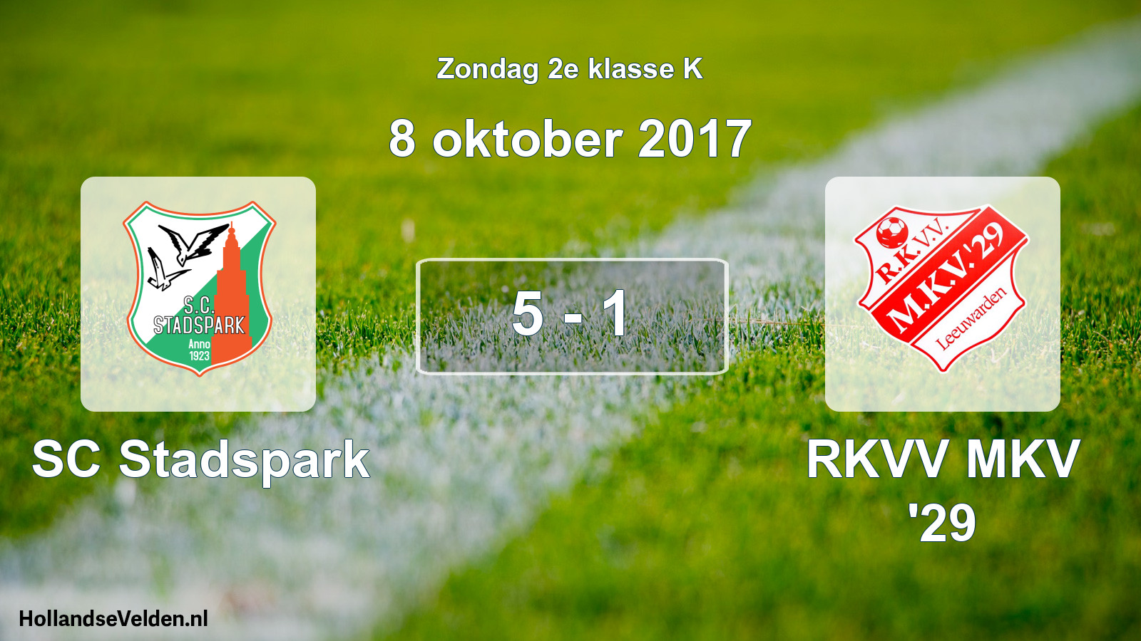 Total number of matches played: SC Stadspark - RKVV MKV '29 5 - 1 (8 October 2017)