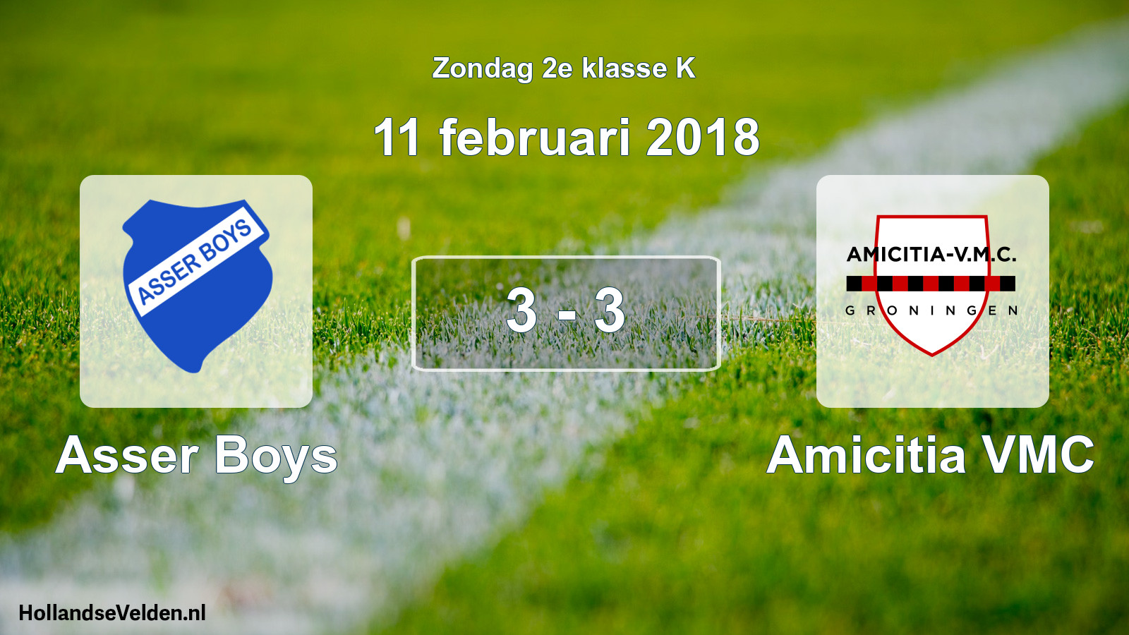 Total number of matches played: Asser Boys - Amicitia VMC 3 - 3 (11 February 2018)