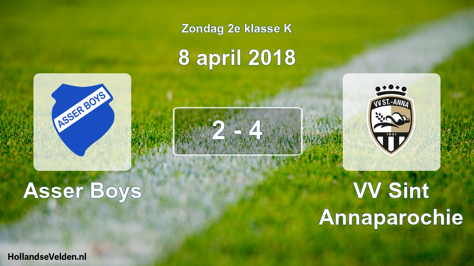 Total number of matches played: Asser Boys - VV Sint Annaparochie 2 - 4 (8 April 2018)