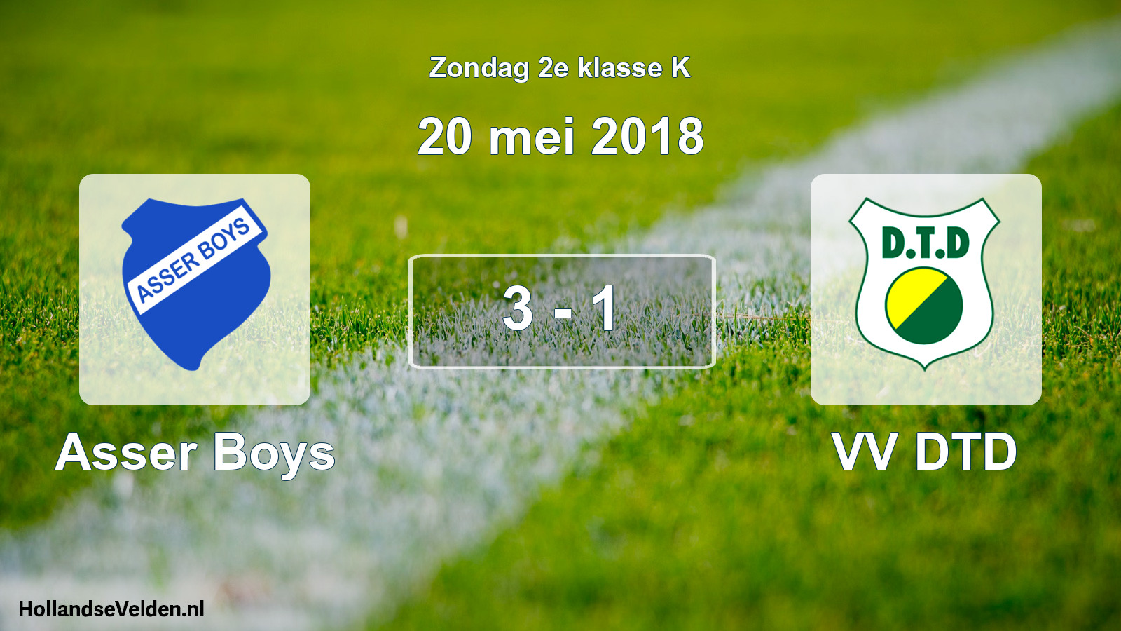 Total number of matches played: Asser Boys - VV DTD 3 - 1 (20 May 2018)