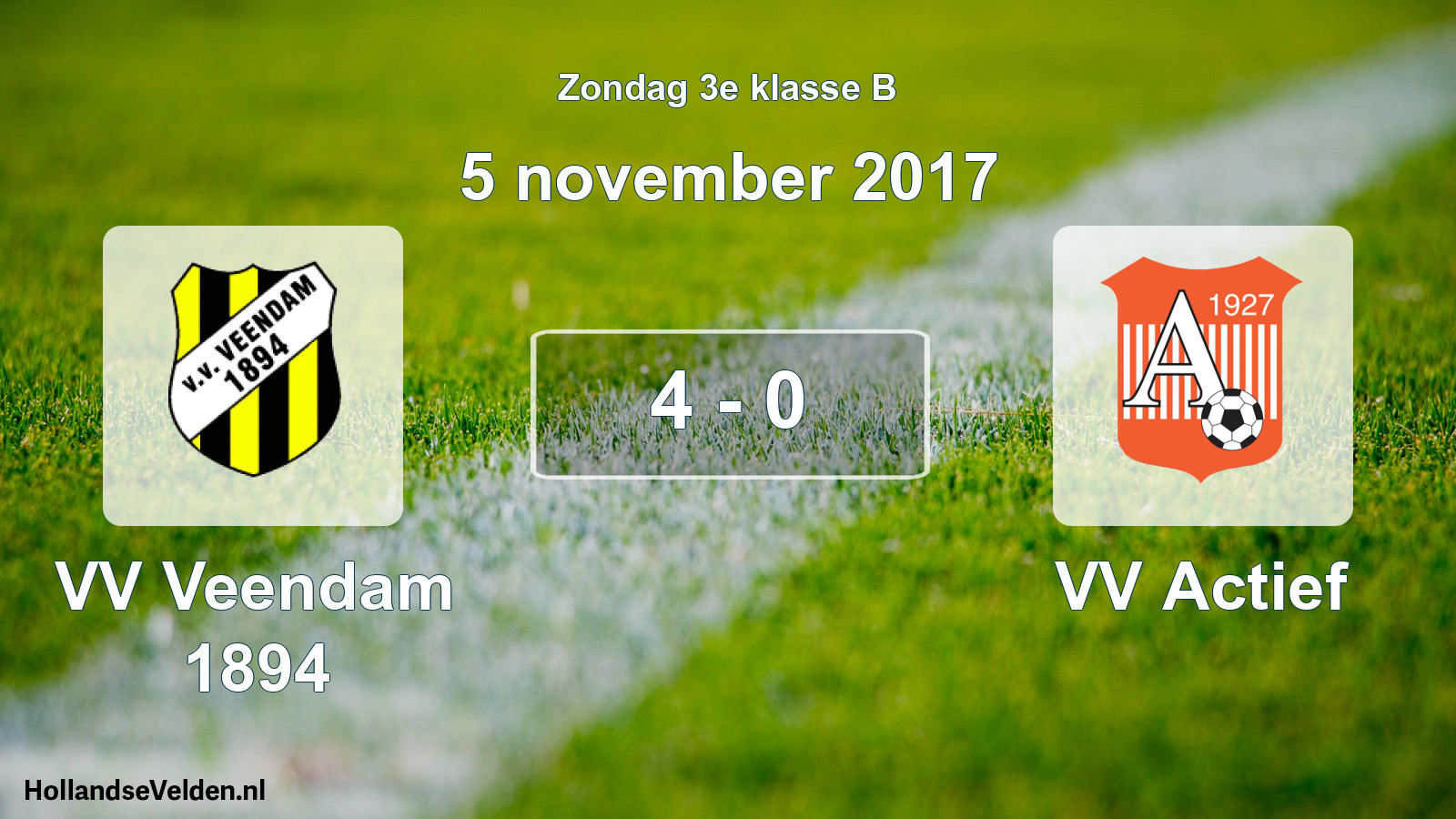 Total number of matches played: VV Veendam 1894 - VV Actief 4 - 0 (5 November 2017)