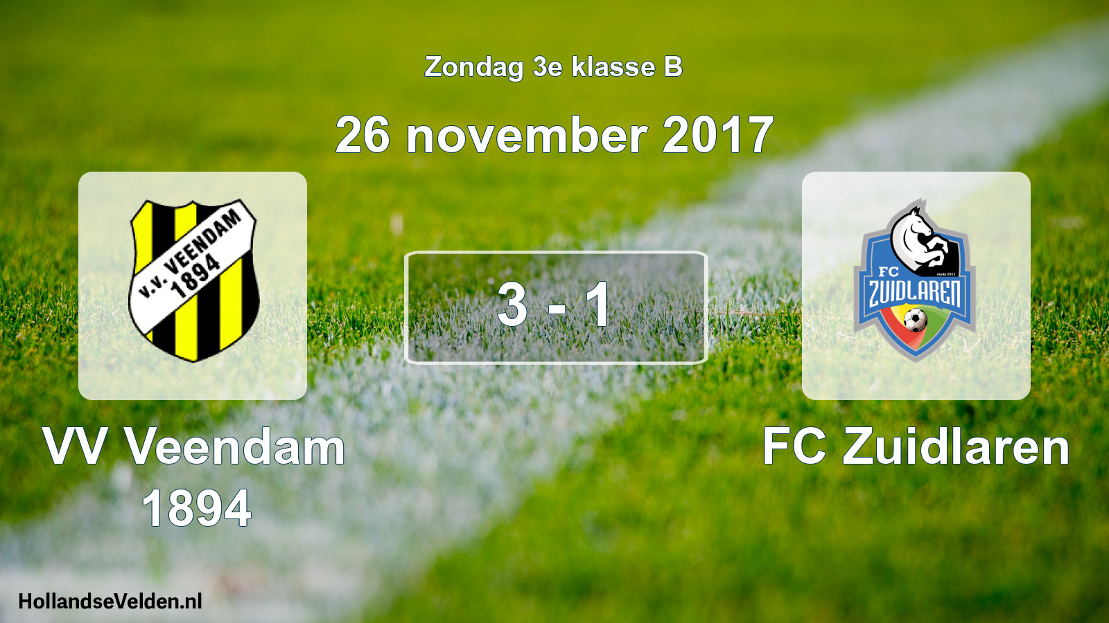 Total number of matches played: VV Veendam 1894 - FC Zuidlaren 3 - 1 (26 November 2017)