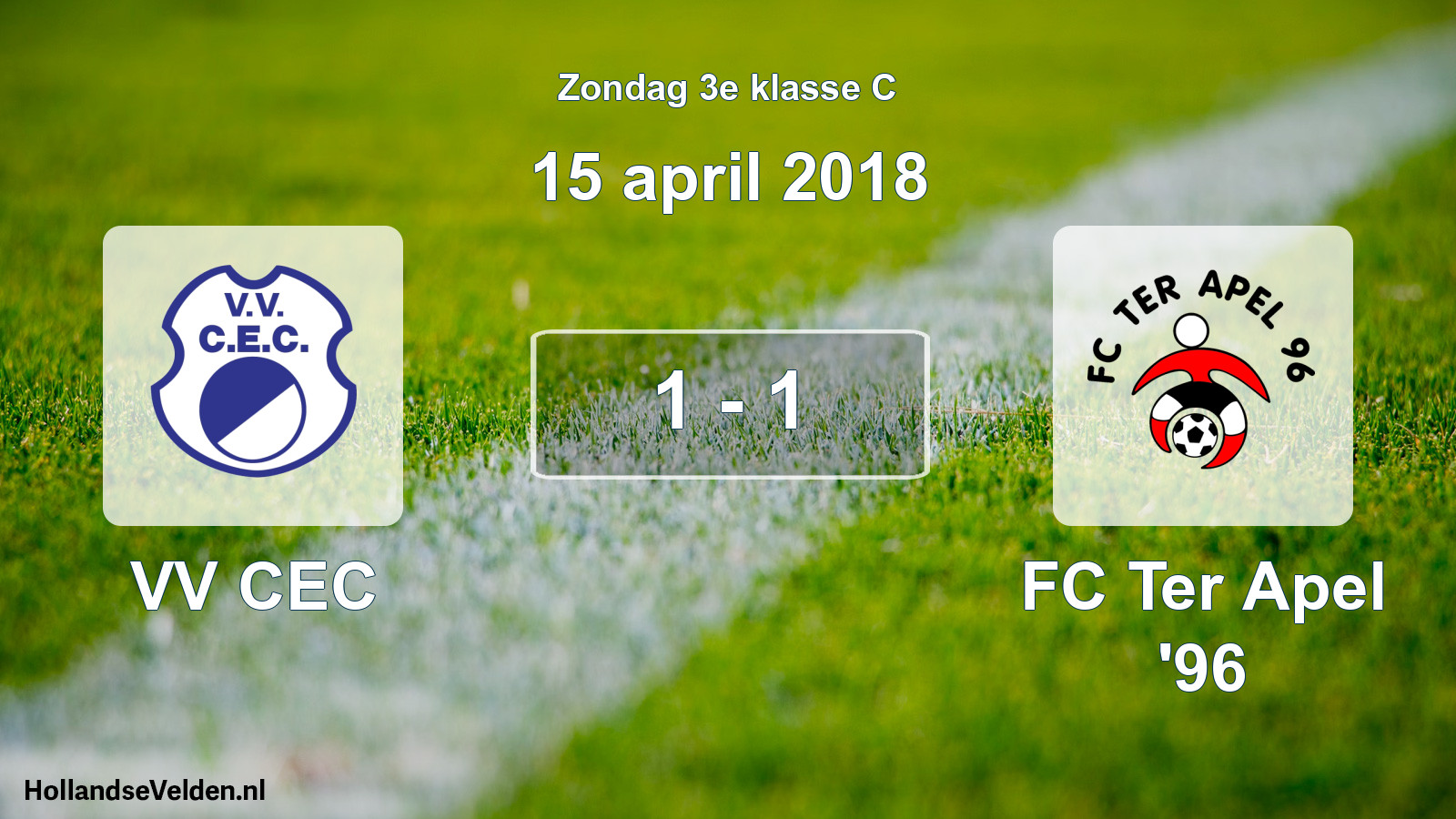 Total number of matches played: VV CEC - FC Ter Apel '96 1 - 1 (15 April 2018)