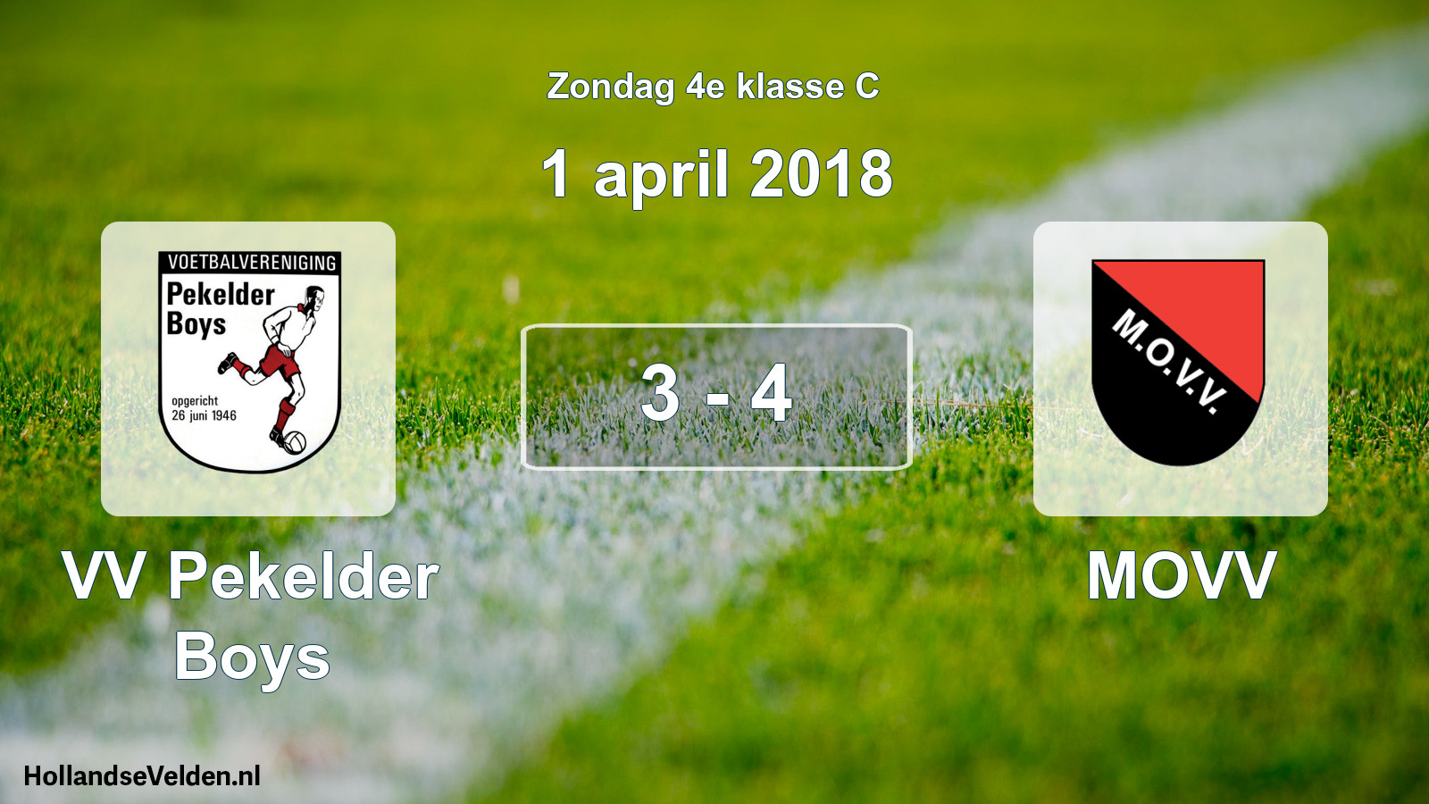 Total number of matches played: VV Pekelder Boys - MOVV 3 - 4 (1 April 2018)