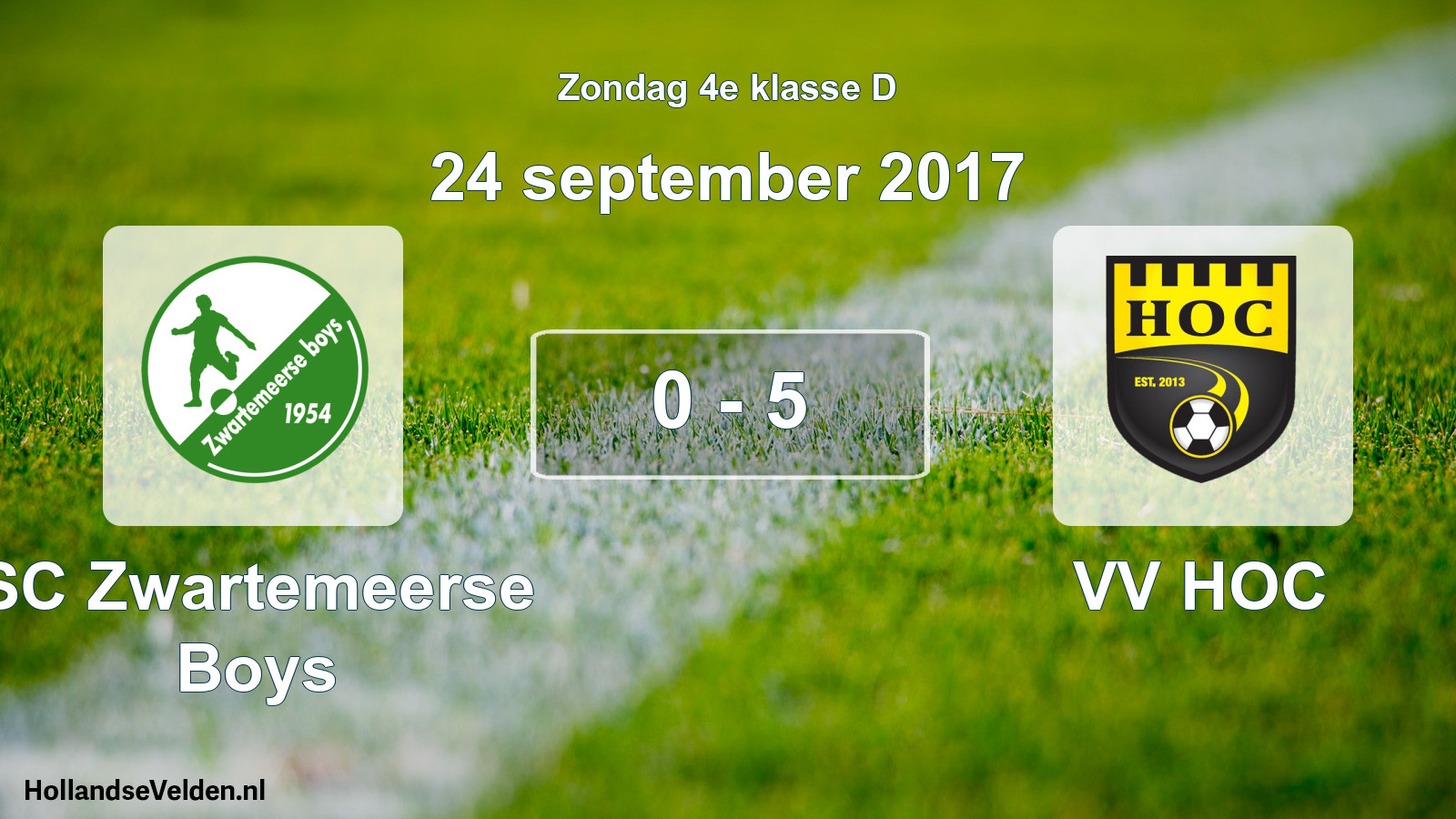Total number of matches played: SC Zwartemeerse Boys - VV HOC 0 - 5 (24 September 2017)
