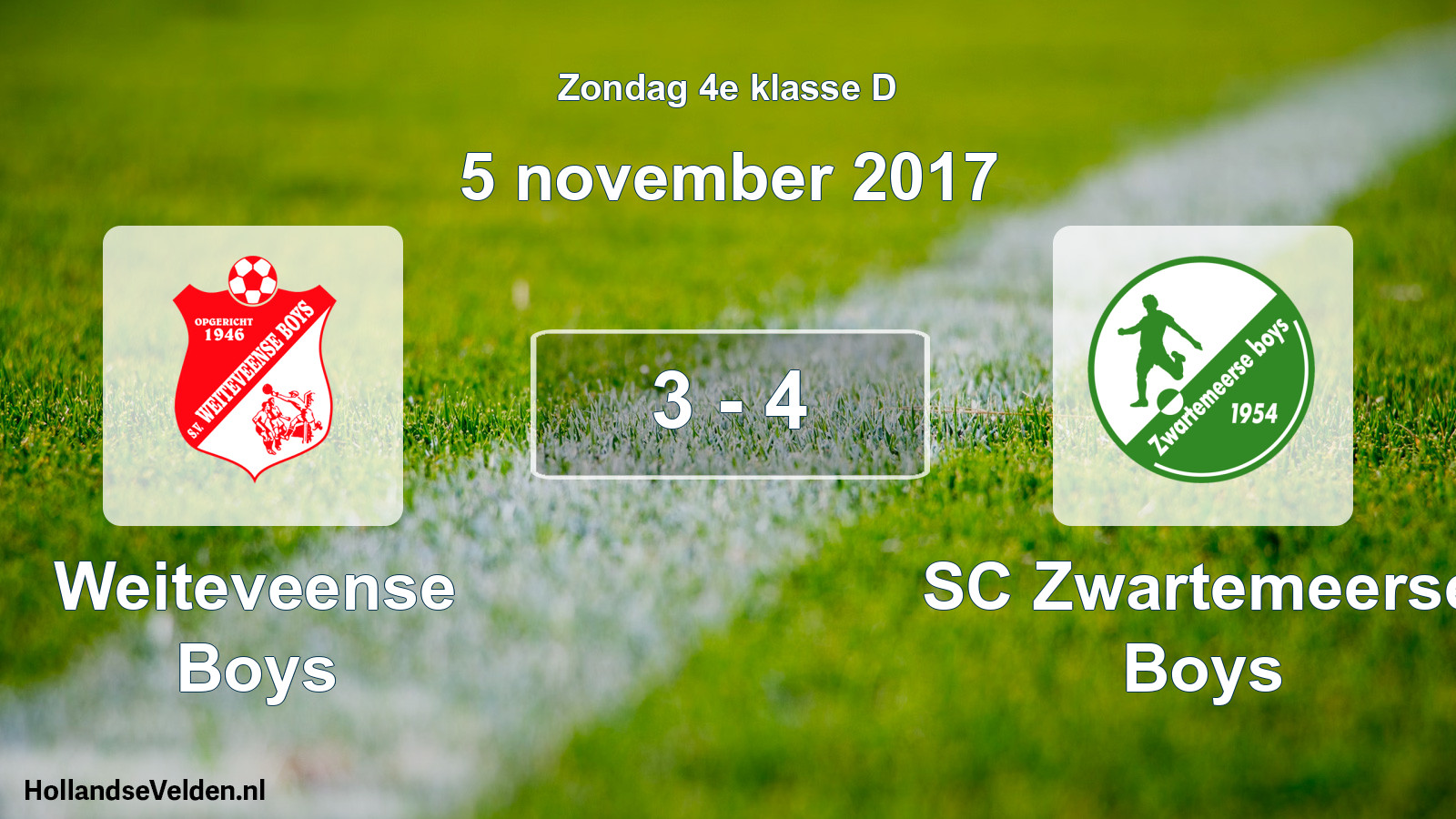 Total number of matches played: Weiteveense Boys - SC Zwartemeerse Boys 3 - 4 (5 November 2017)