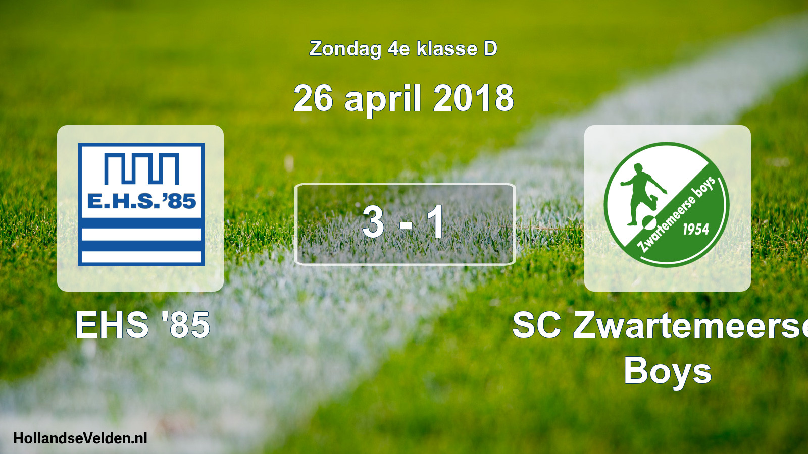 Total number of matches played: EHS '85 - SC Zwartemeerse Boys 3 - 1 (26 April 2018)