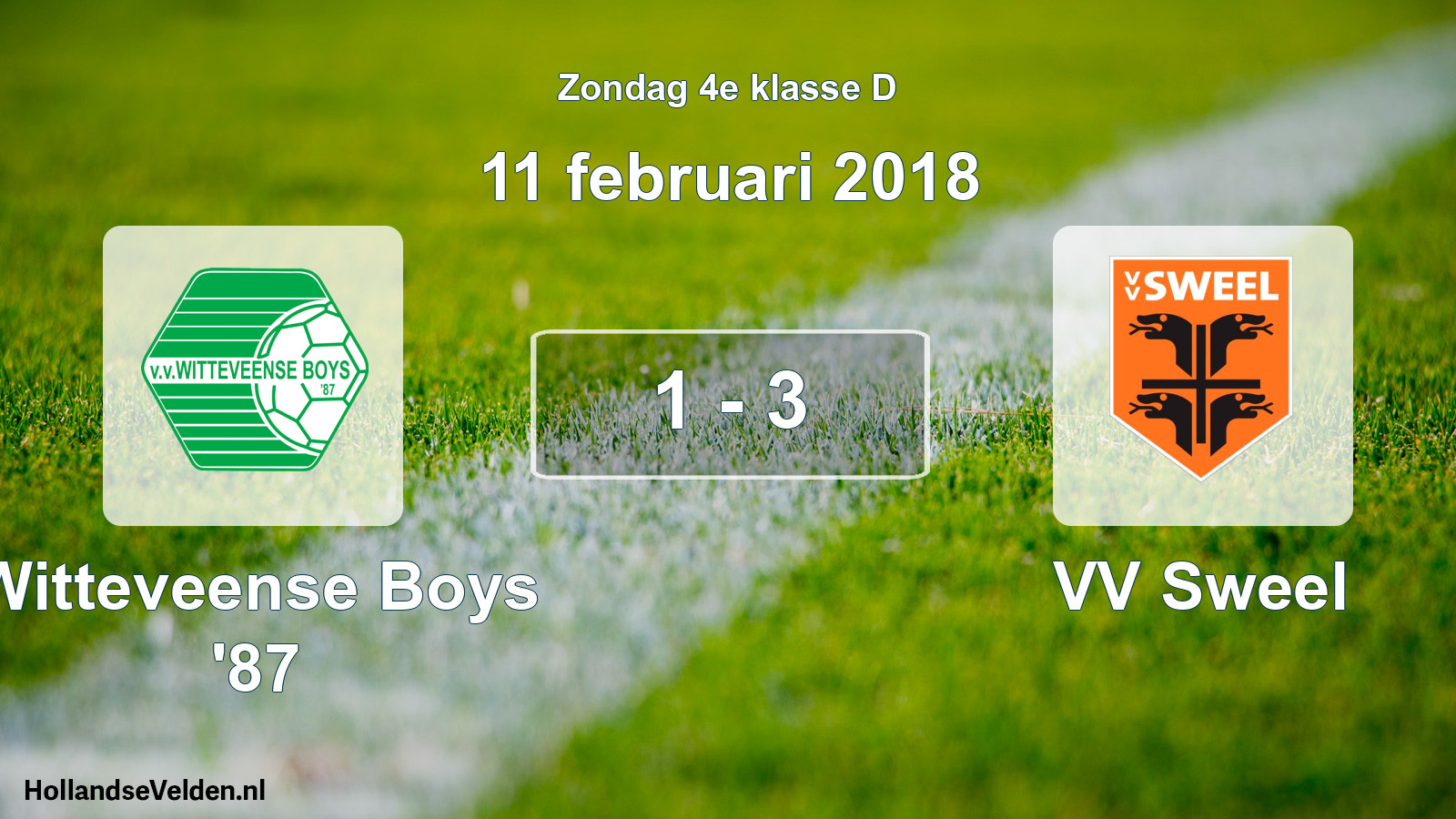 Total number of matches played: Witteveense Boys '87 - VV Sweel 1 - 3 (11 February 2018)
