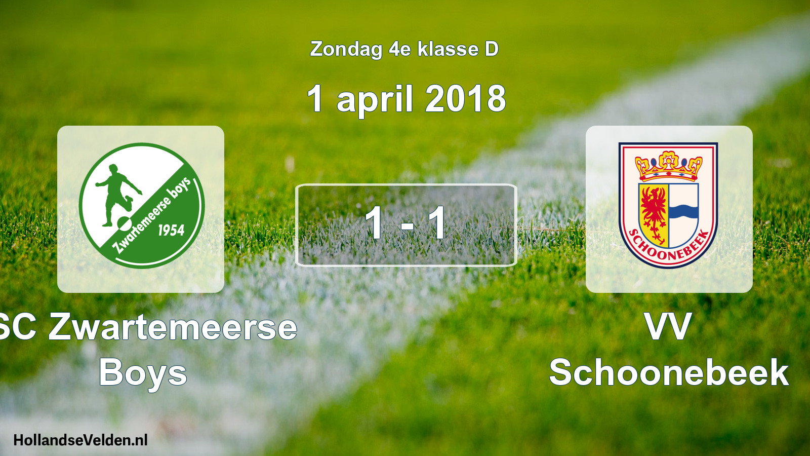 Total number of matches played: SC Zwartemeerse Boys - VV Schoonebeek 1 - 1 (1 April 2018)