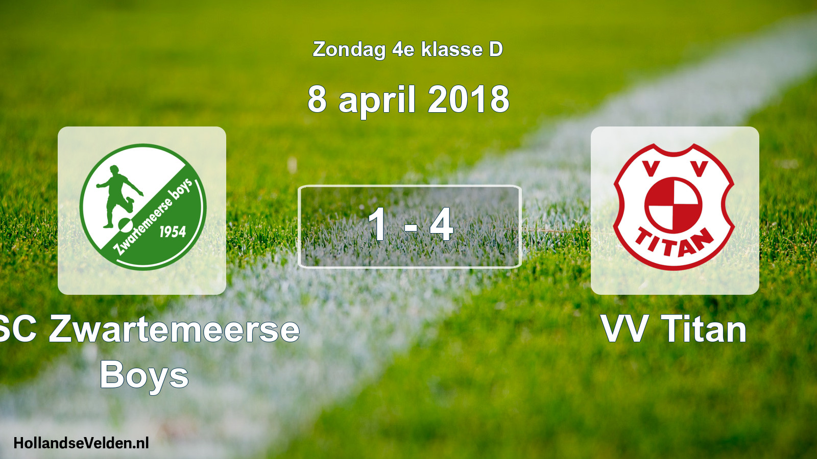 Total number of matches played: SC Zwartemeerse Boys - VV Titan 1 - 4 (8 April 2018)